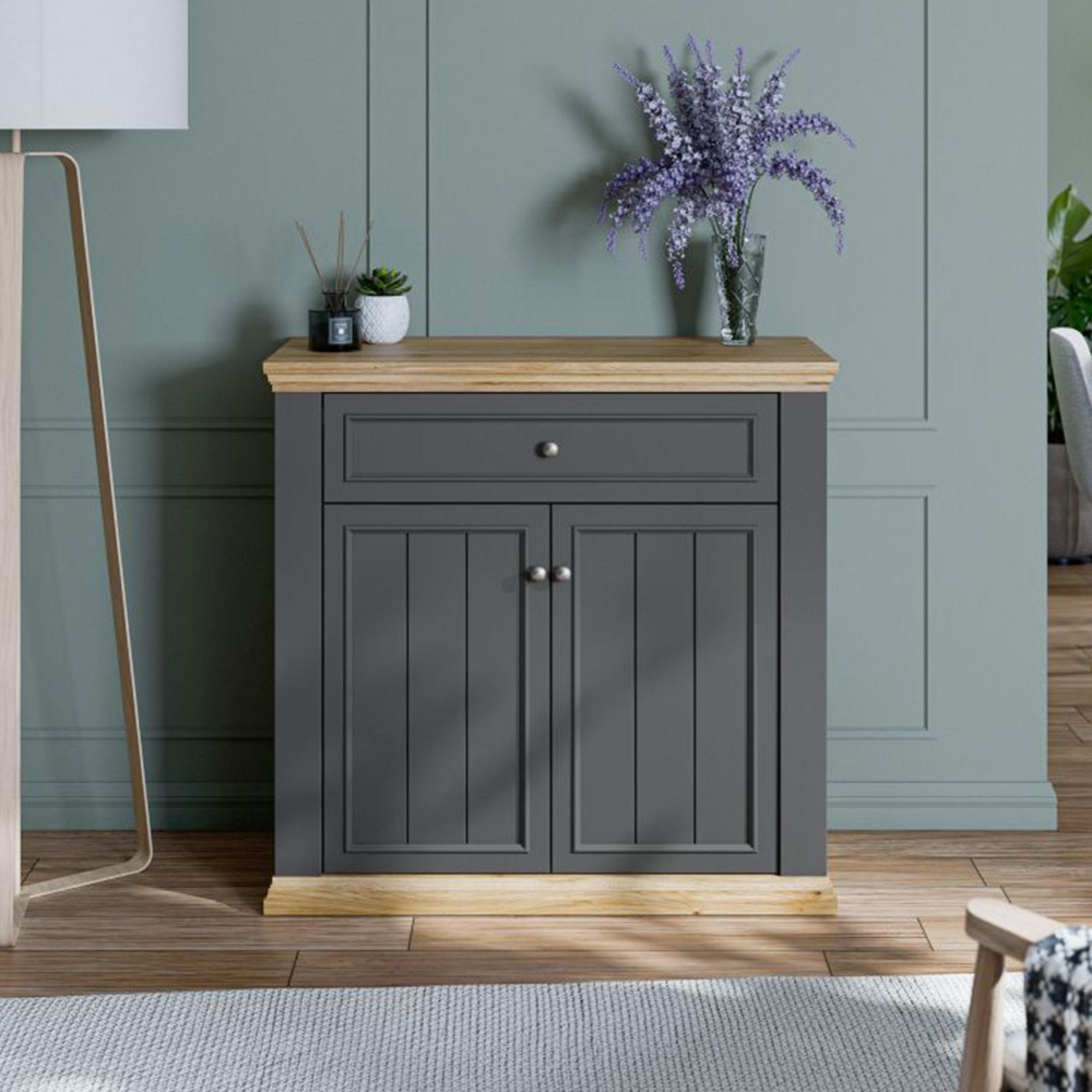 Pontypool Sideboard - 2 Door - 1 Drawer - Small - Dark Grey and Light Oak