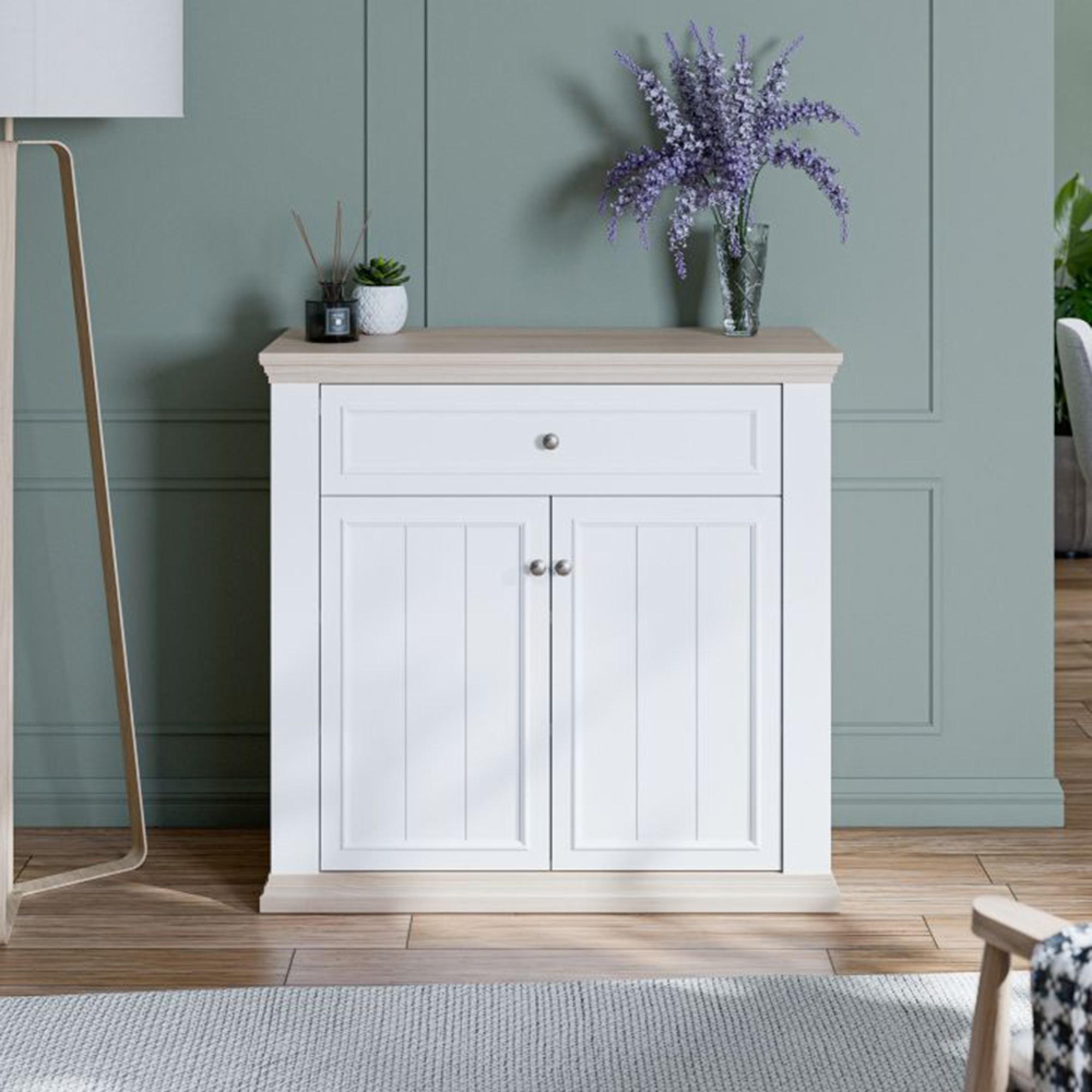 Pontypool Sideboard - 2 Door - 1 Drawer - Small - White and Riva Oak