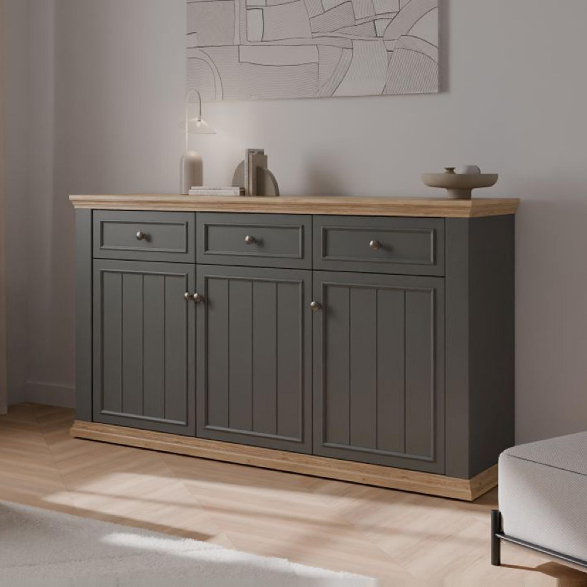 Pontypool Sideboard - 3 Door - 3 Drawer - Large - Dark Grey and Light Oak