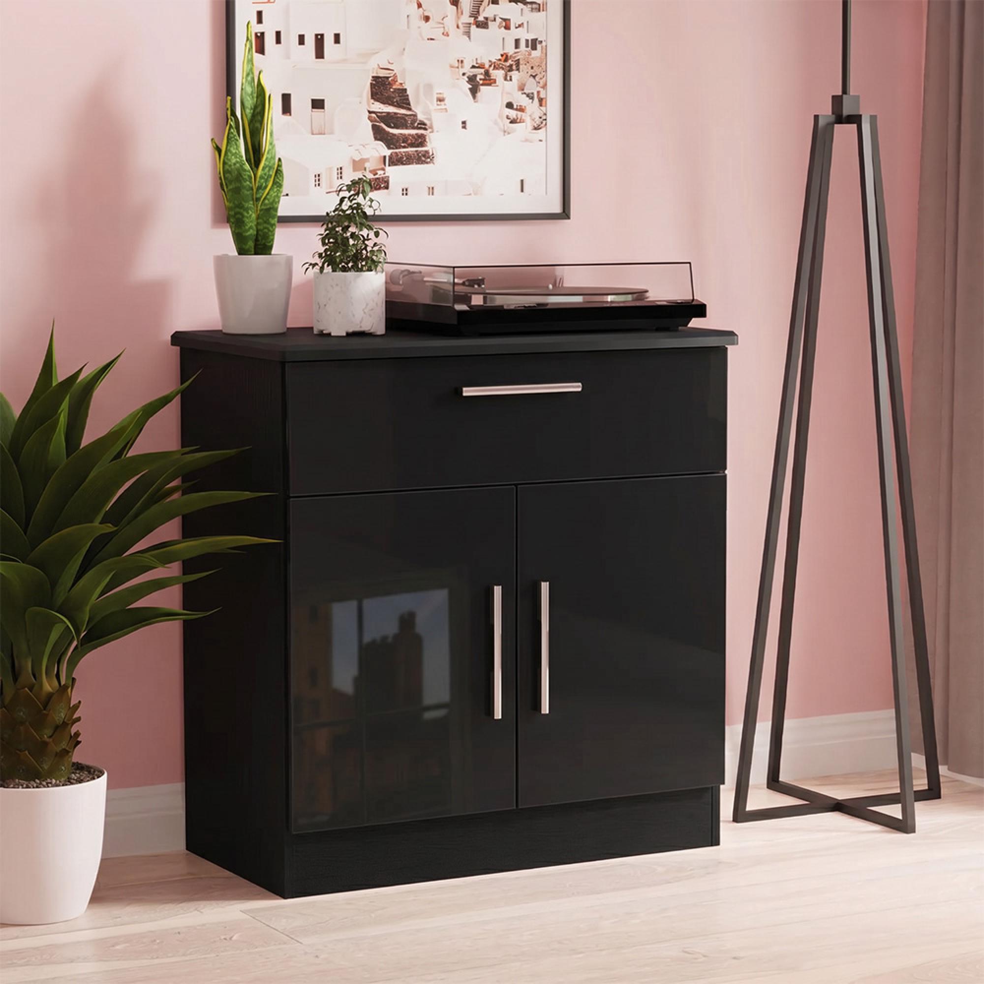 Knightsbridge Sideboard - Compact - 2 Doors - Gloss Black