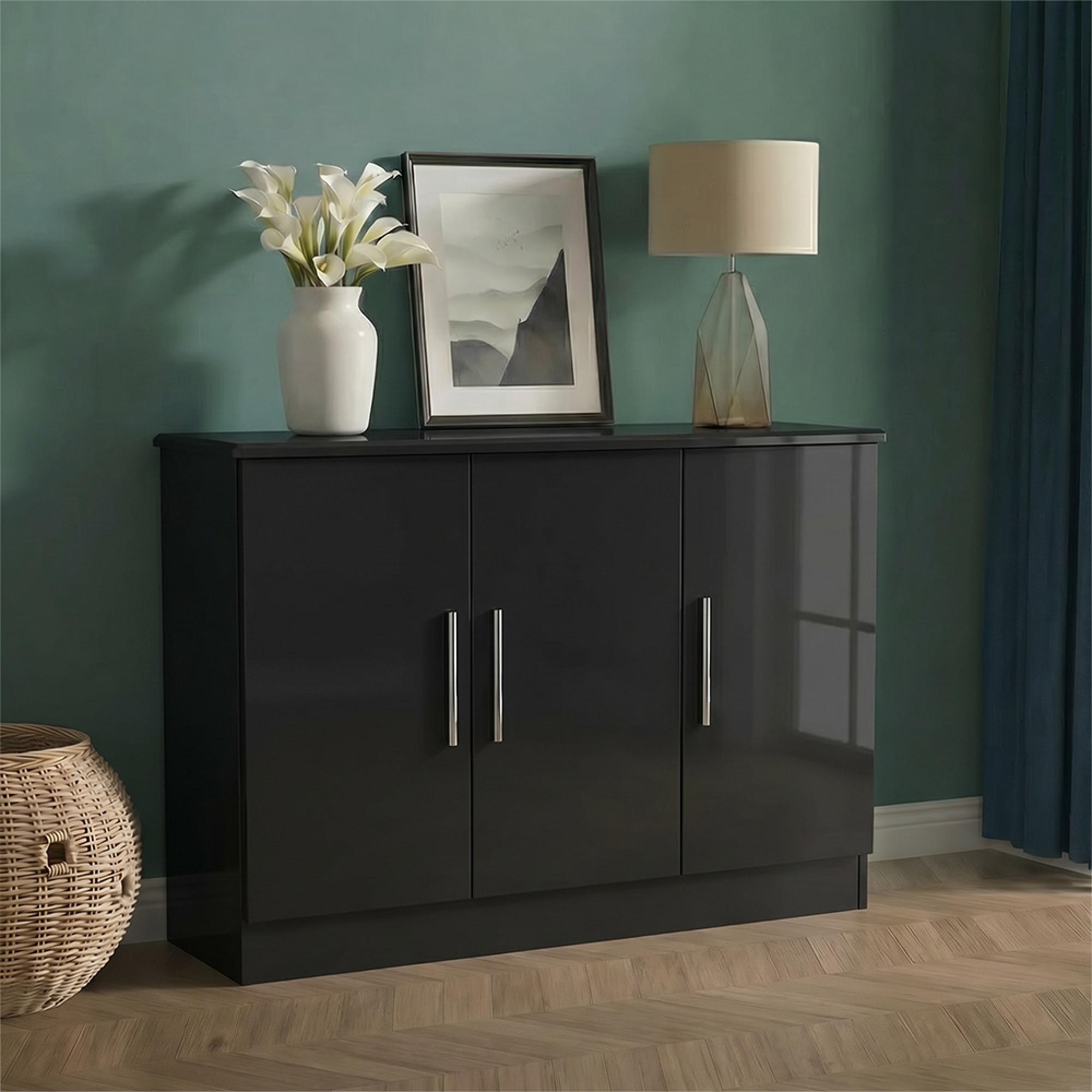 Knightsbridge Sideboard - Small - 3 Doors - Gloss Black
