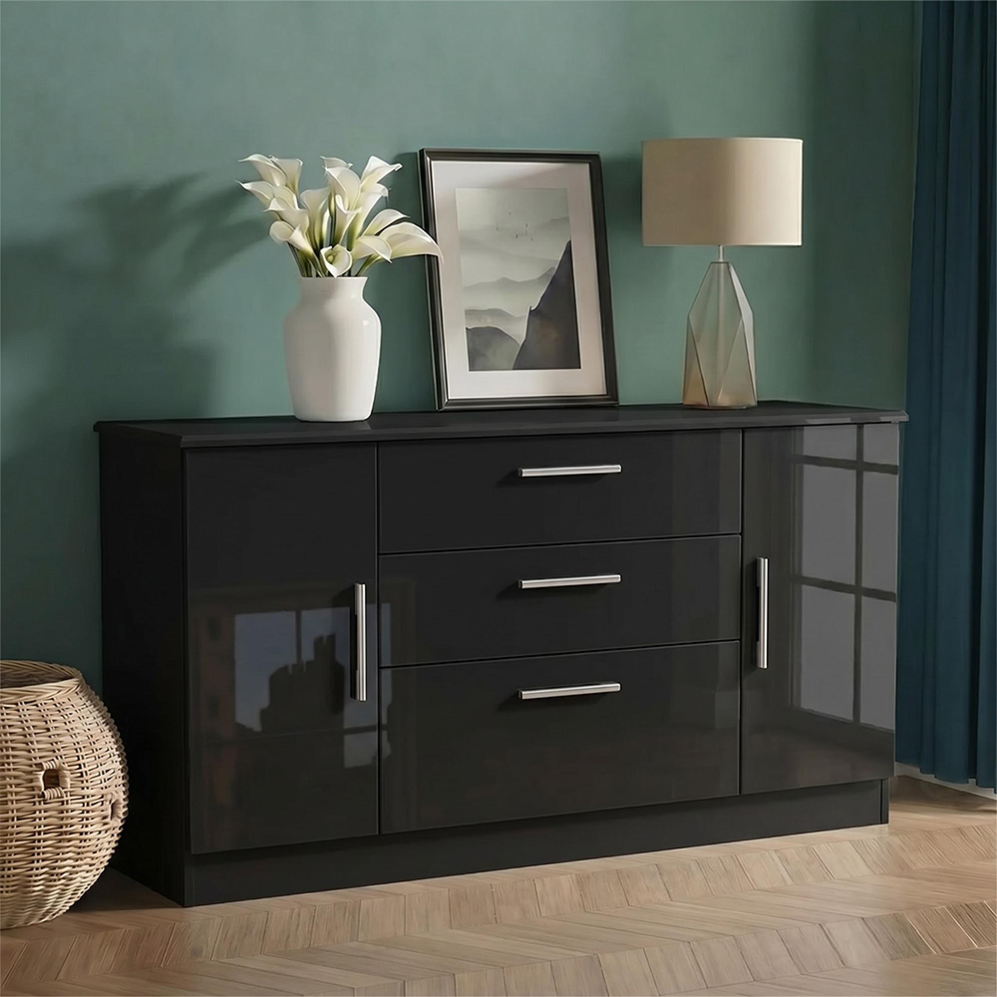 Knightsbridge Sideboard - Wide - 2 Doors - Gloss Black