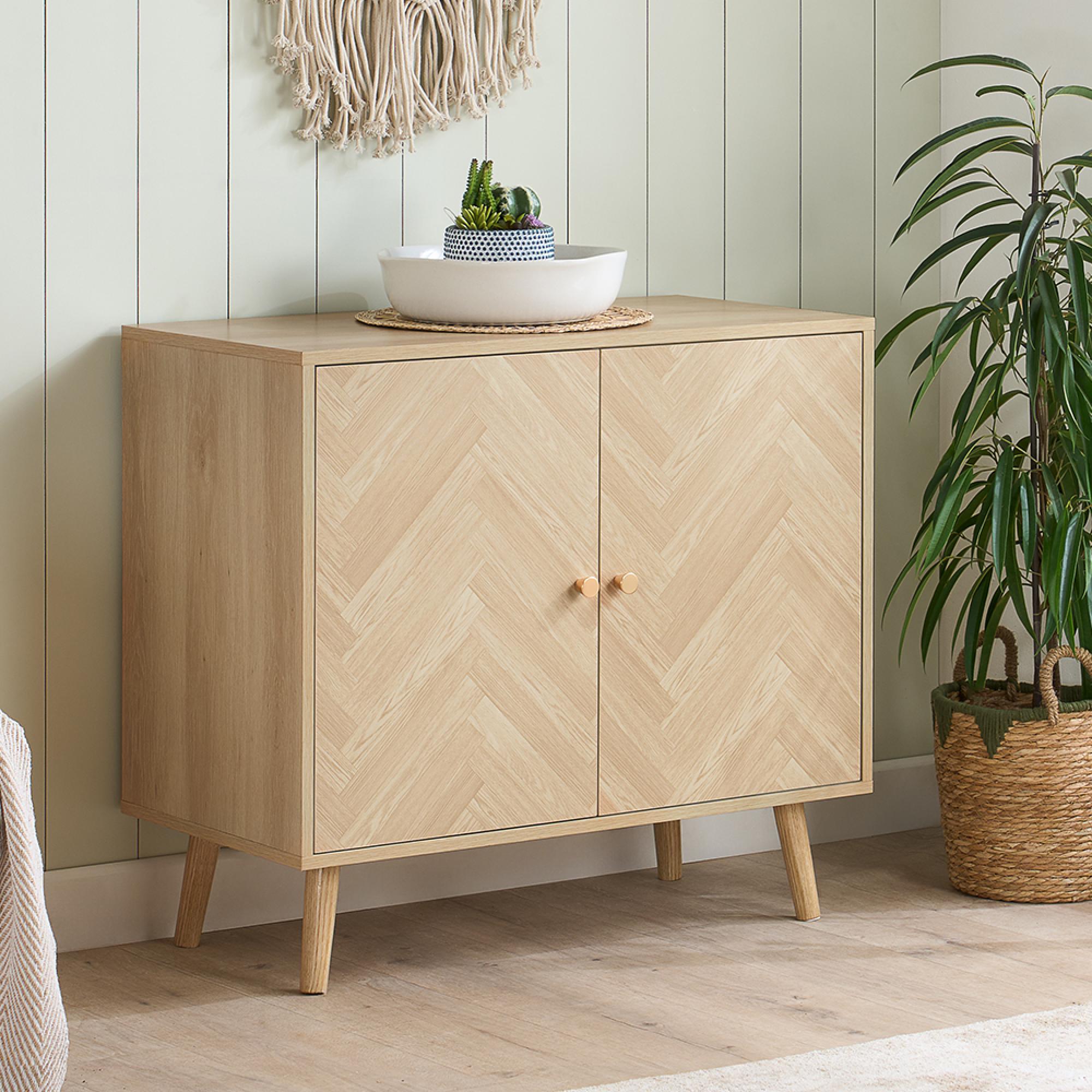 Herringford Oak Sideboard - 2 Door - 80cm - Chevron - Compact