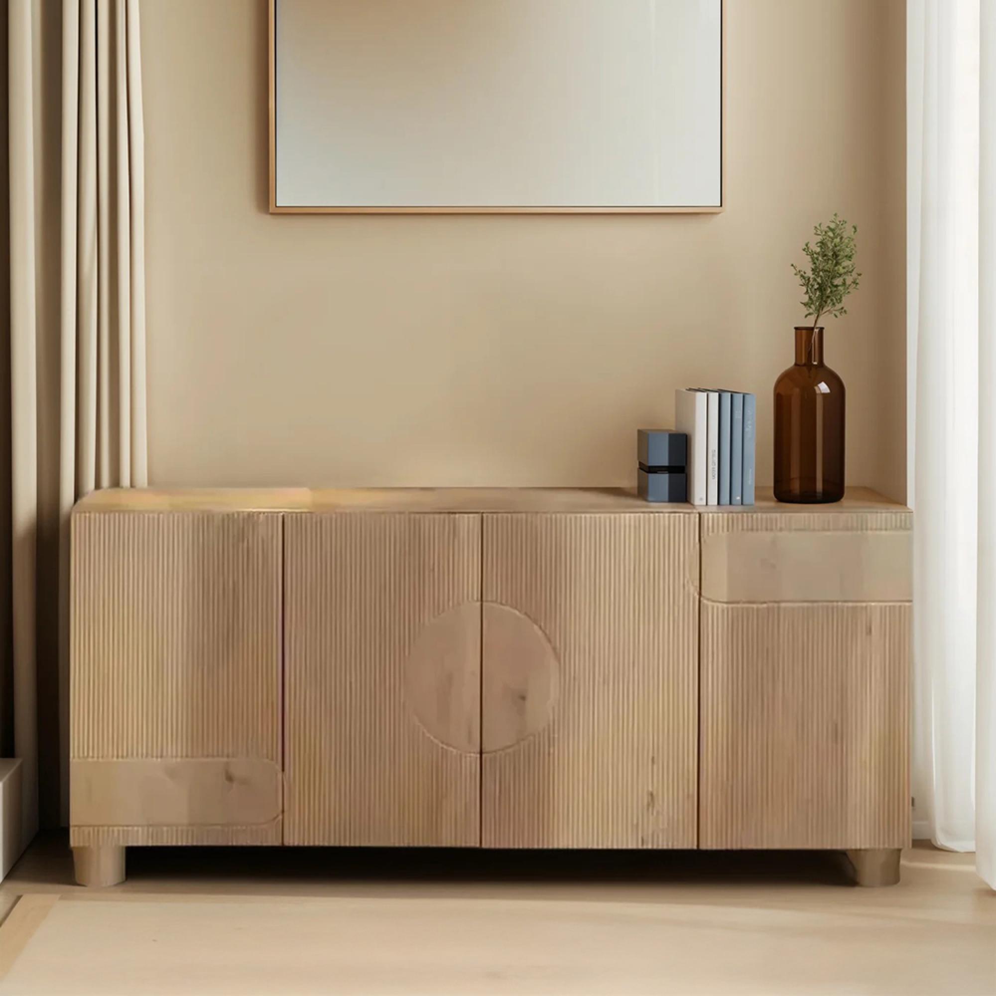 Austin Sideboard - 4 Door - 150cm - Medium - Fluted - Natural - Mango Wood