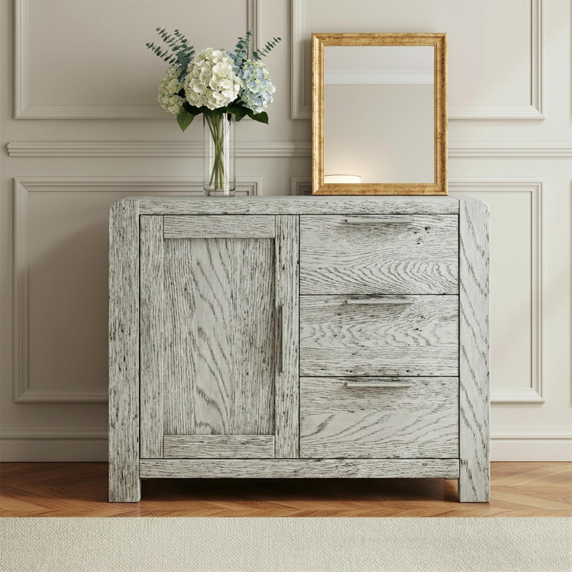 Amsterdam Small Sideboard - 1 Door - Grey Washed Oak - 98.5cm