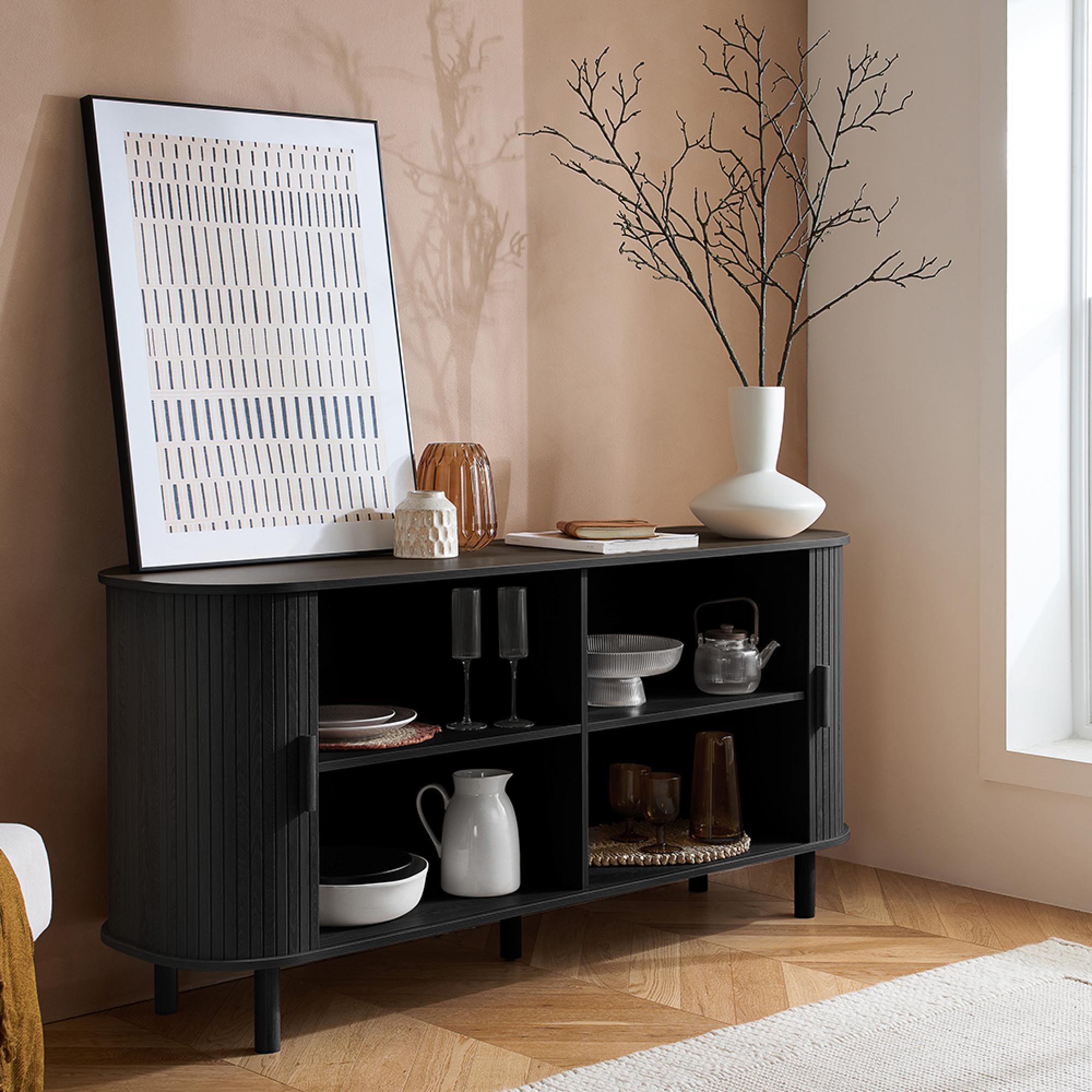 Axel Large Curved Sideboard - 160cm - 2 Door - Black Fluted