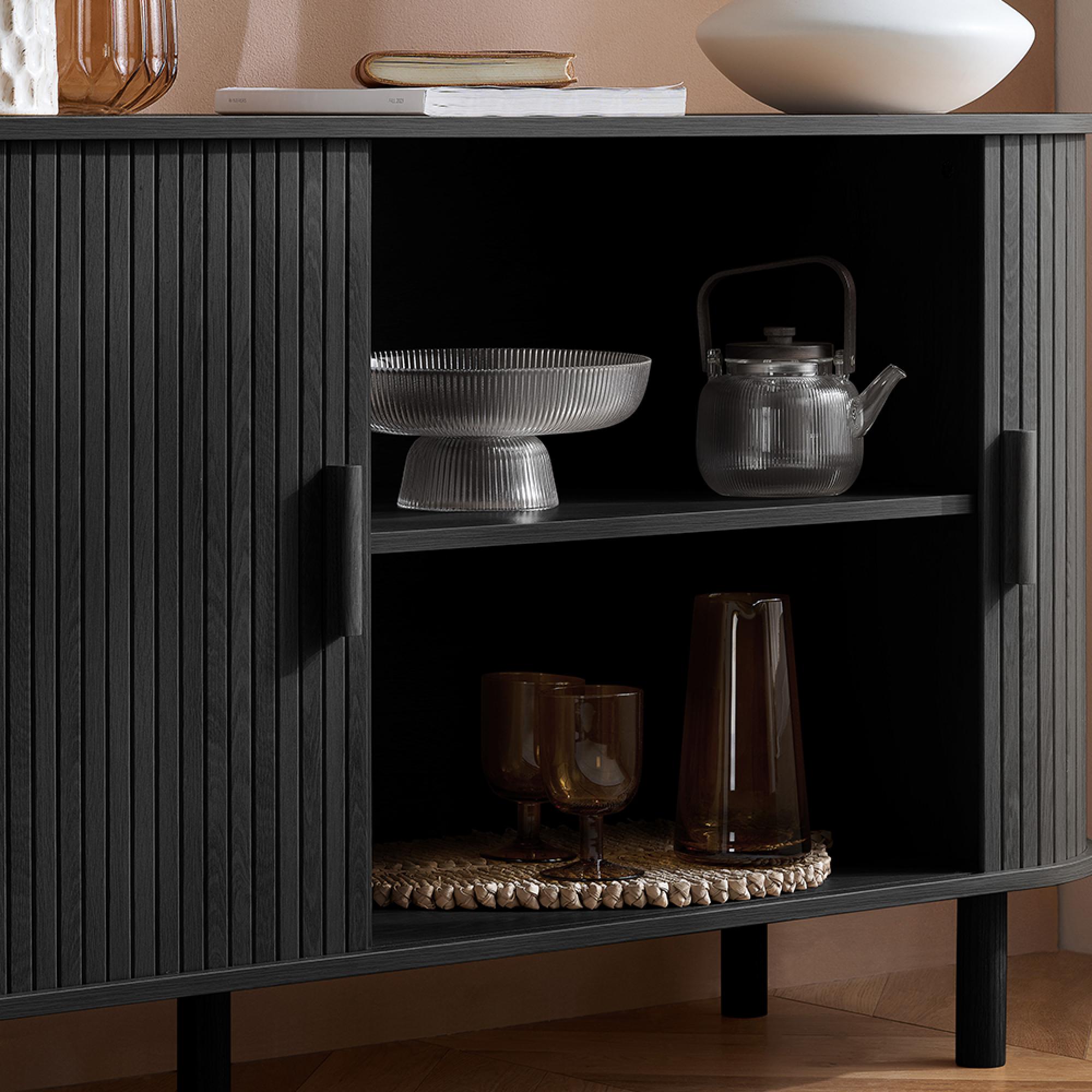 Axel Large Curved Sideboard - 160cm - 2 Door - Black Fluted