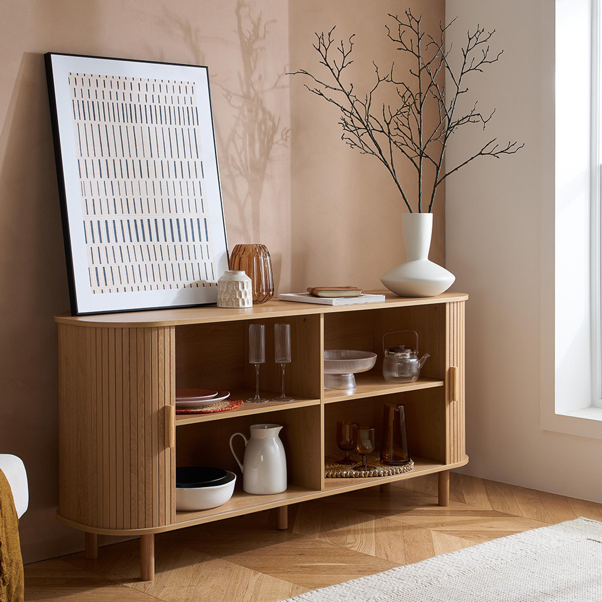 Axel Large Curved Sideboard - 160cm - 2 Door - Oak Fluted