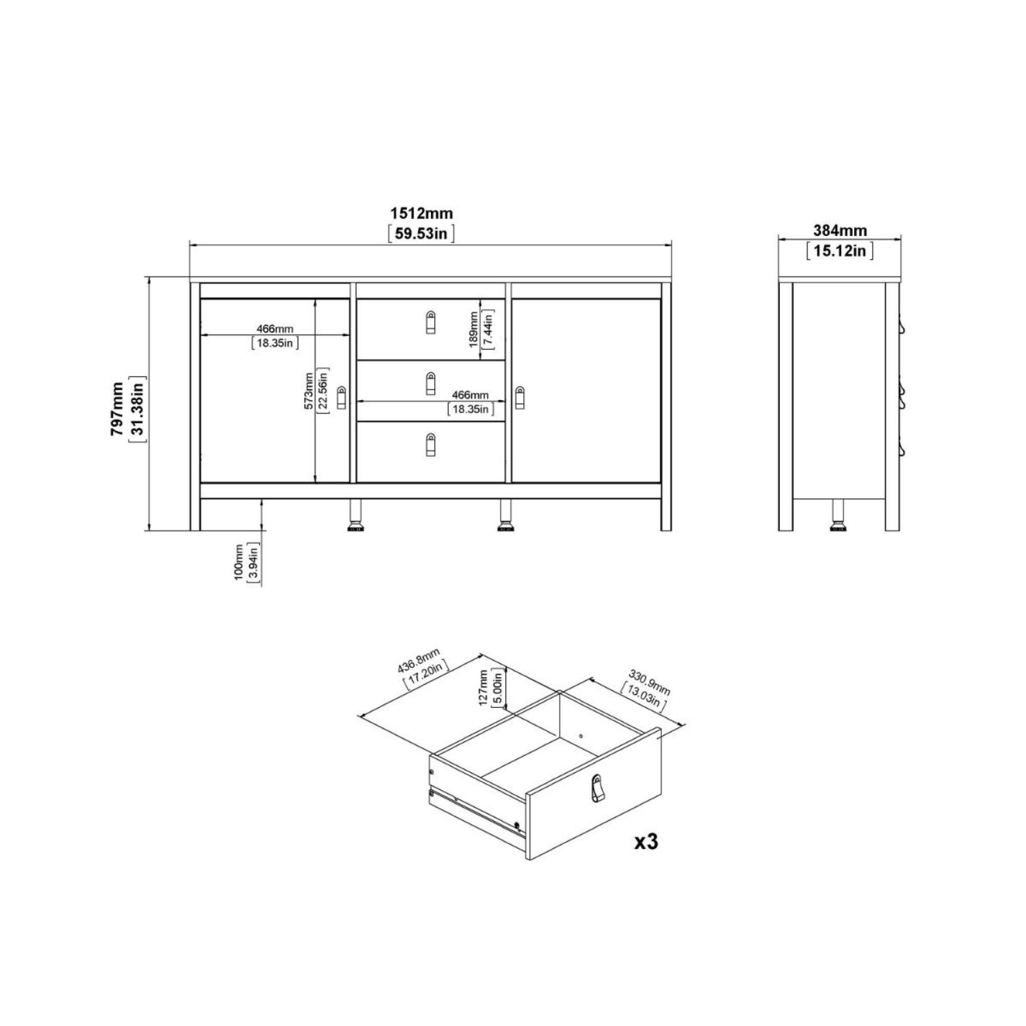 Barcelona Sideboard - 2 Door - 3 Drawer - Medium - Jackson Hickory Oak