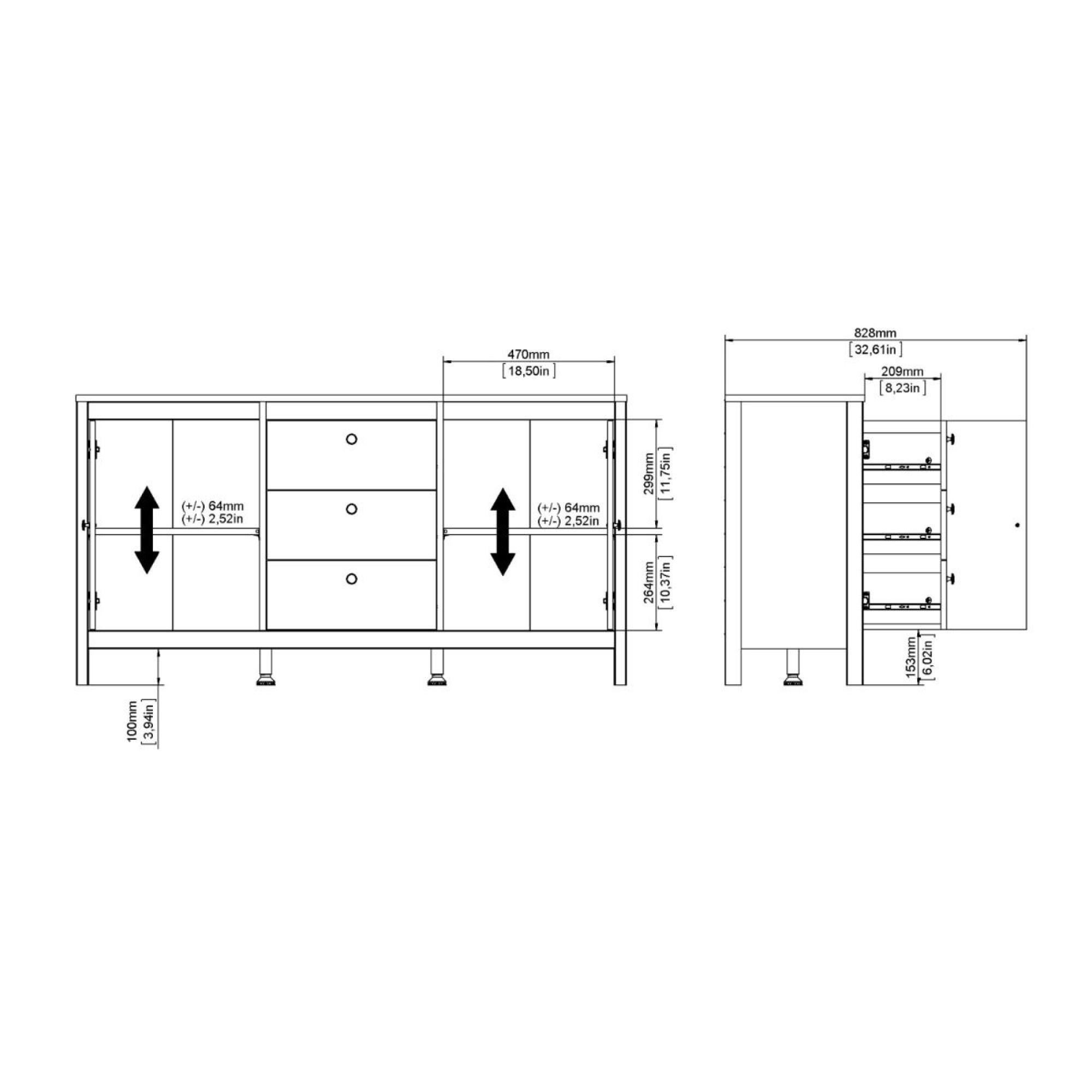 Barcelona Sideboard - 2 Door - 3 Drawer - Medium - Jackson Hickory Oak
