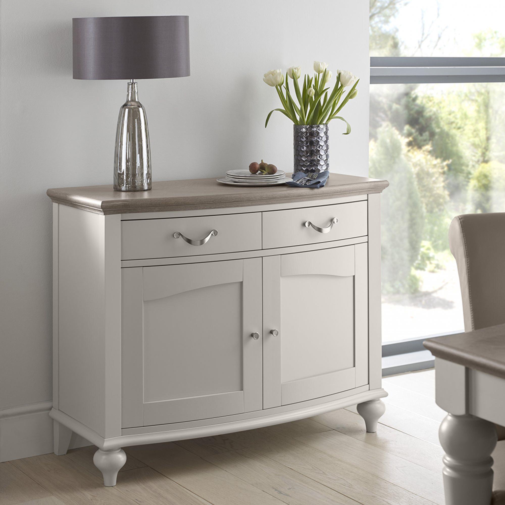 Montreux Narrow Sideboard - 2 Drawer - Grey Washed Oak & Soft Grey