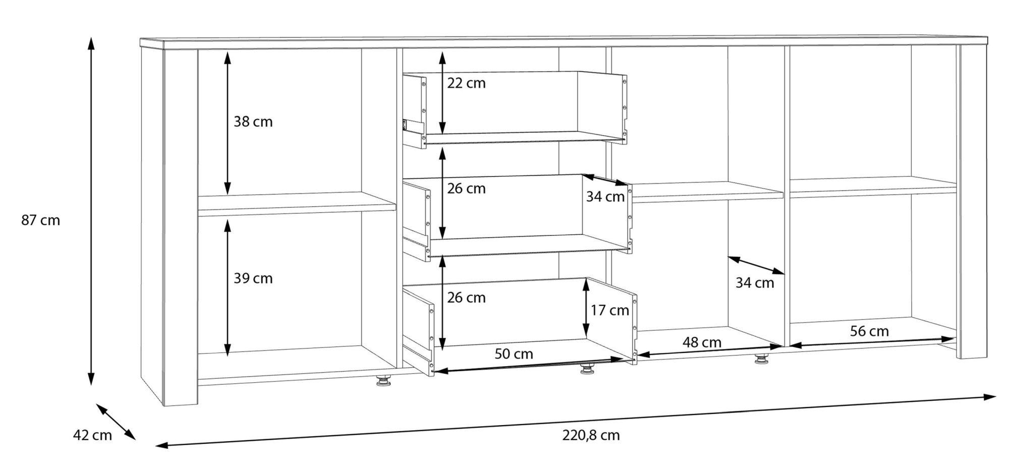 Bohol Sideboard - 3 Door - 3 Drawer - Extra Large - Grey
