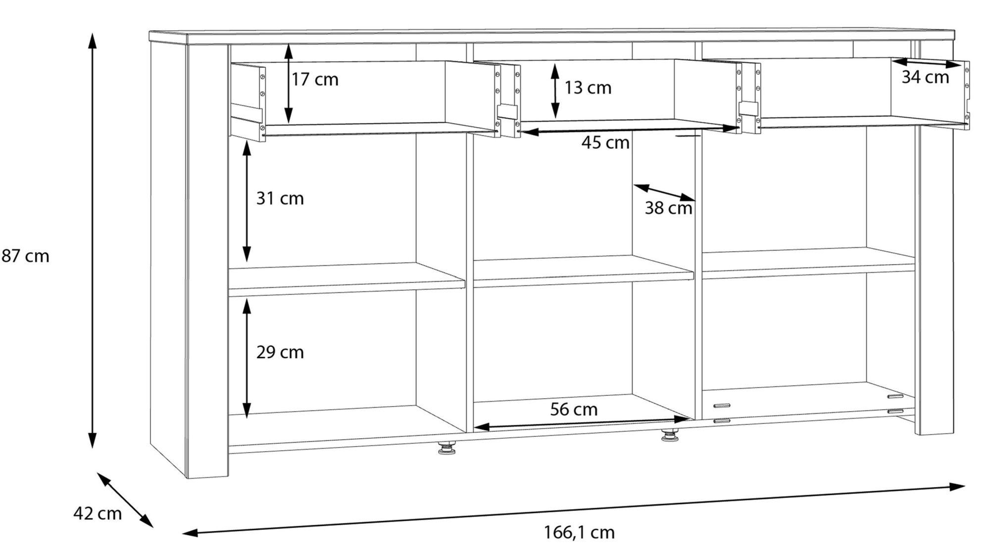 Bohol Sideboard - 3 Door - 3 Drawer - Large - Grey