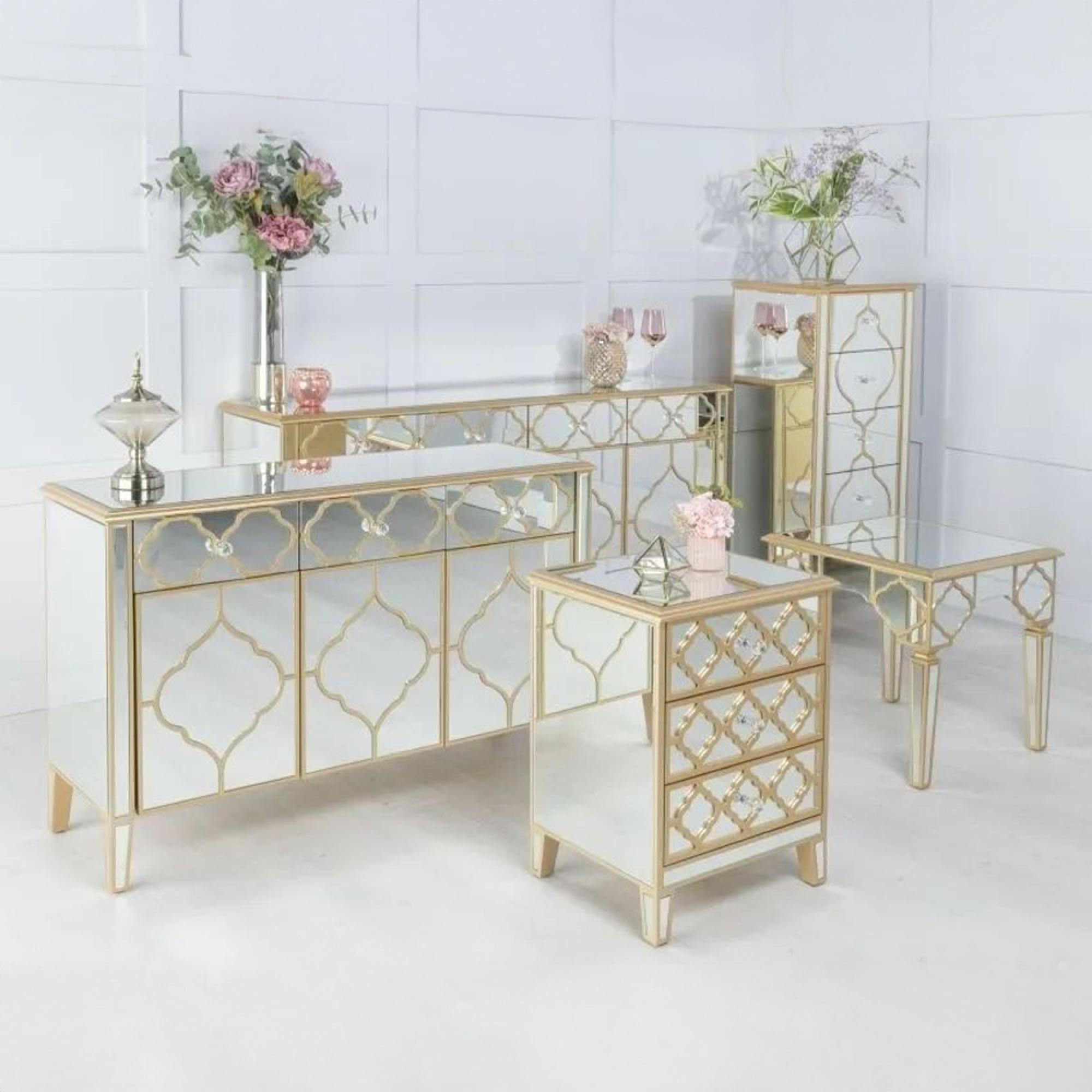 Casablanca Large Sideboard - 170cm - 4 Door - Mirrored - Gold Trim