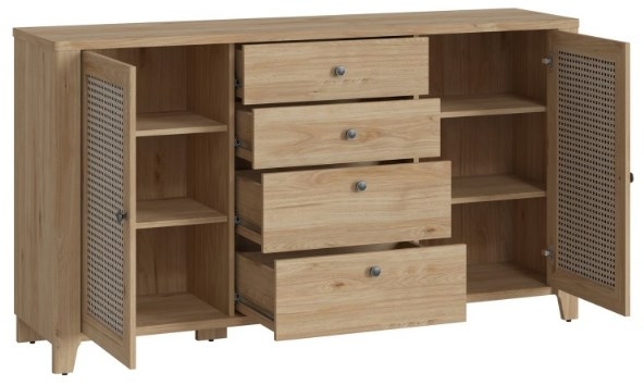 Cestino Sideboard - 2 Door - 4 Drawer - Large - Oak and Rattan