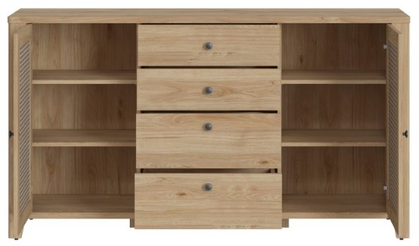 Cestino Sideboard - 2 Door - 4 Drawer - Large - Oak and Rattan