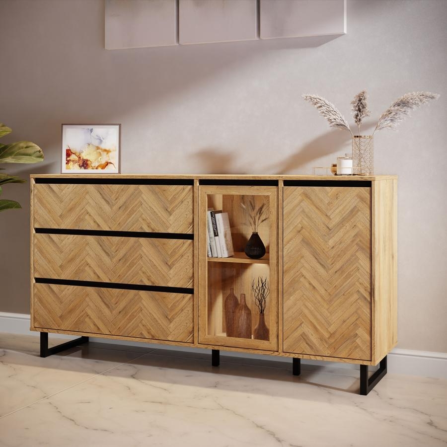 Chevron Oak Effect Medium Sideboard - 2 Doors