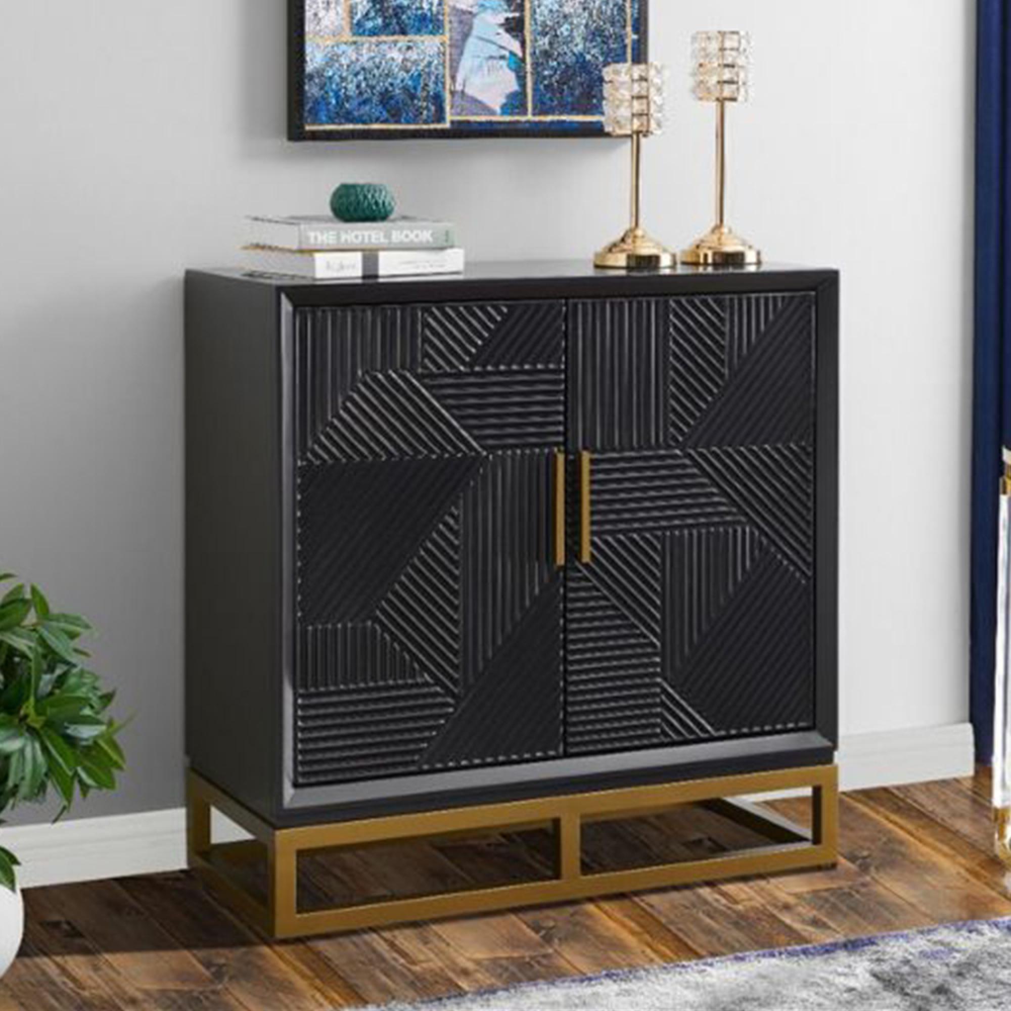Clearance - Orlando Sideboard - 2 Door - Small - Black Geometric Design - D641