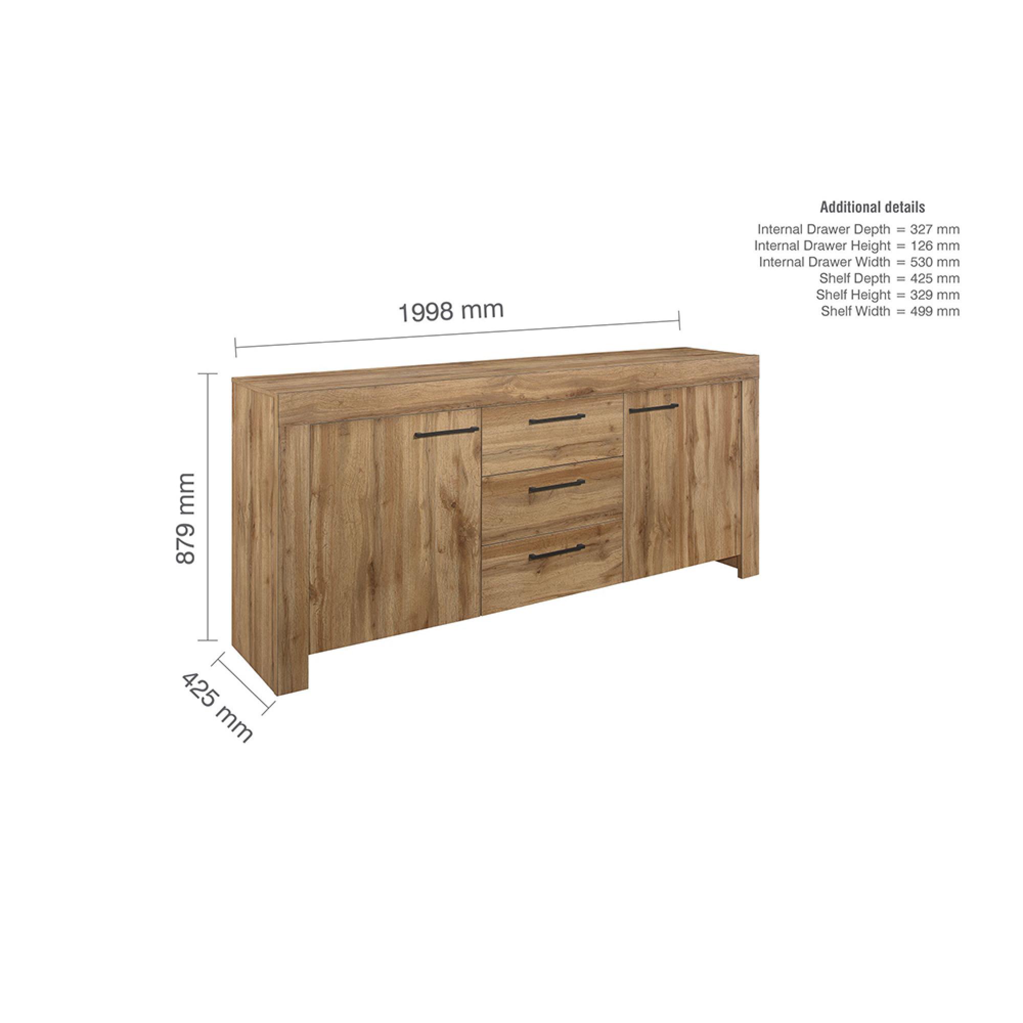 Compton Extra Large Sideboard - 200cm - 2 Door - Oak