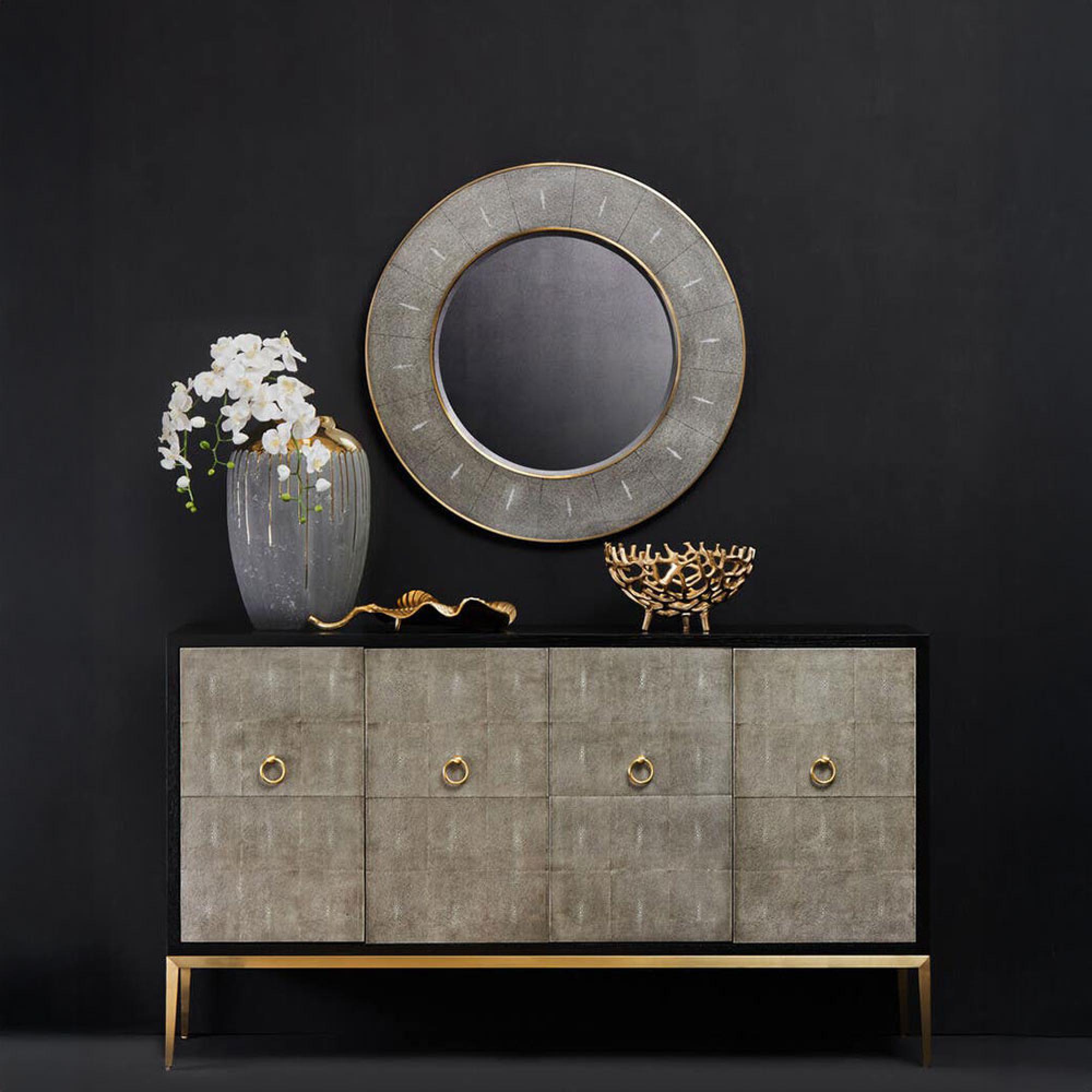 Deruta Sideboard - 4 Door - Medium - Grey Faux Shagreen - 154cm