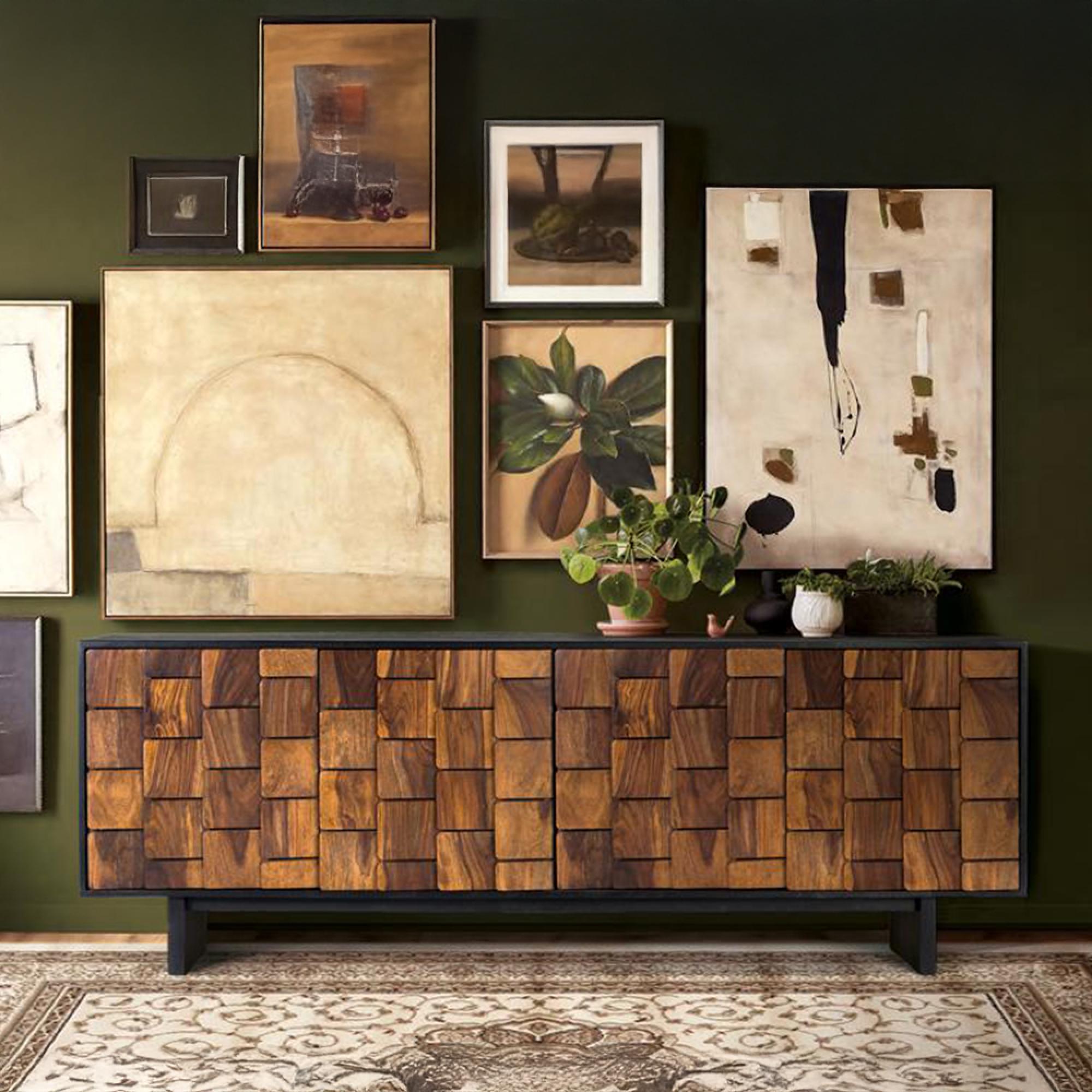 Esmeralda Sideboard - Black Mango Wood - 4 Door - Extra Large - 212cm