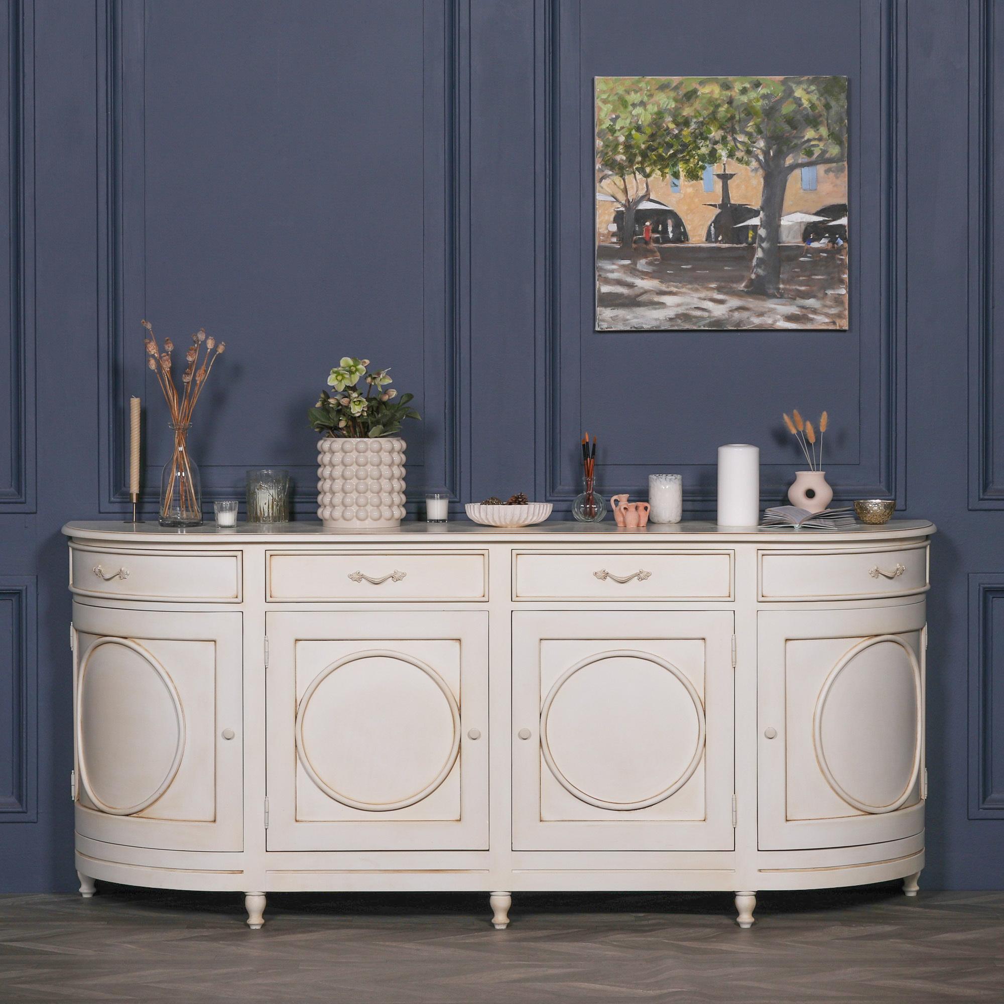 French Style Sideboard - Corley Ivory - Curved - 4 Door - Extra Large