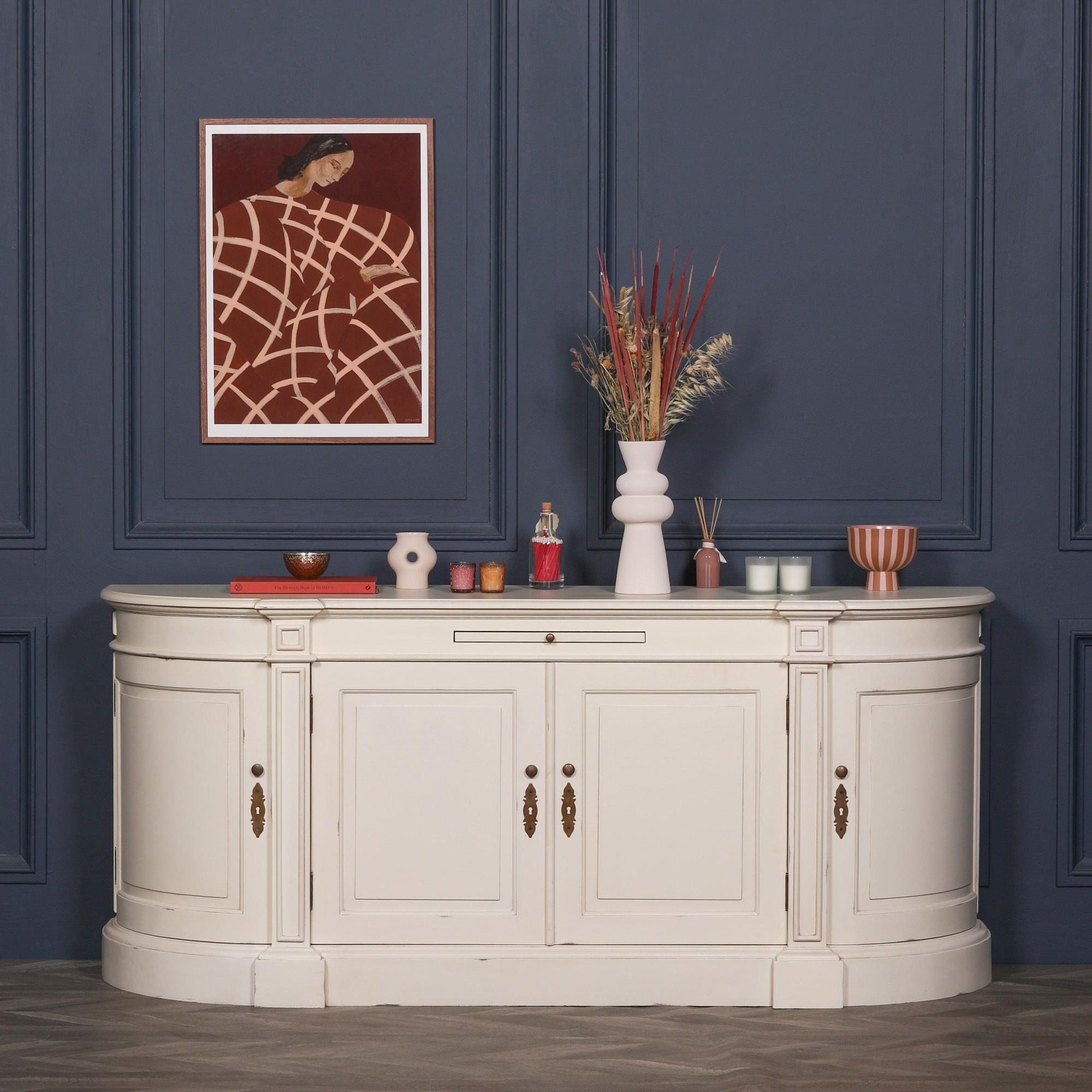 French Style Sideboard - Ivory Mahogany - Curved - 4 Door - Extra Large
