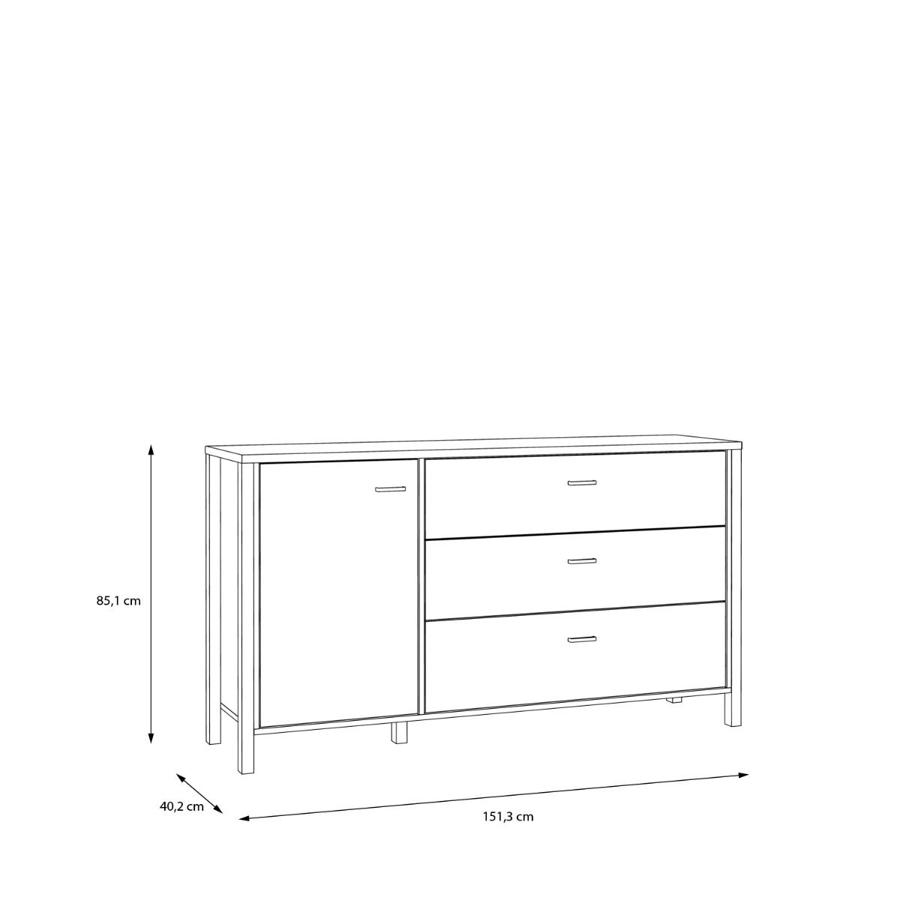High Rock Sideboard - 1 Door - 3 Drawer - Medium - Oak