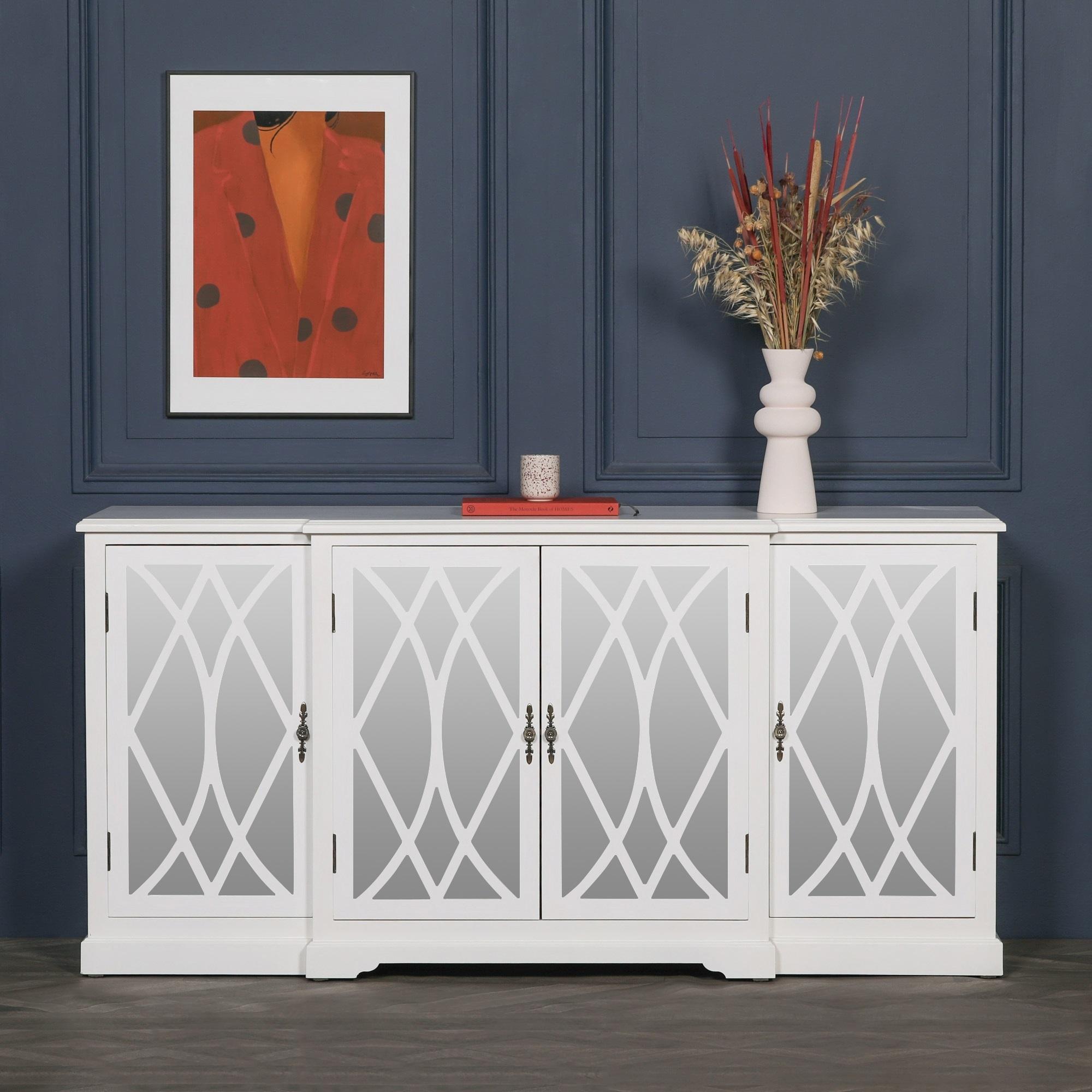Jaconita Sideboard - White Mirrored Front - 4 Door - Extra Large - 180cm