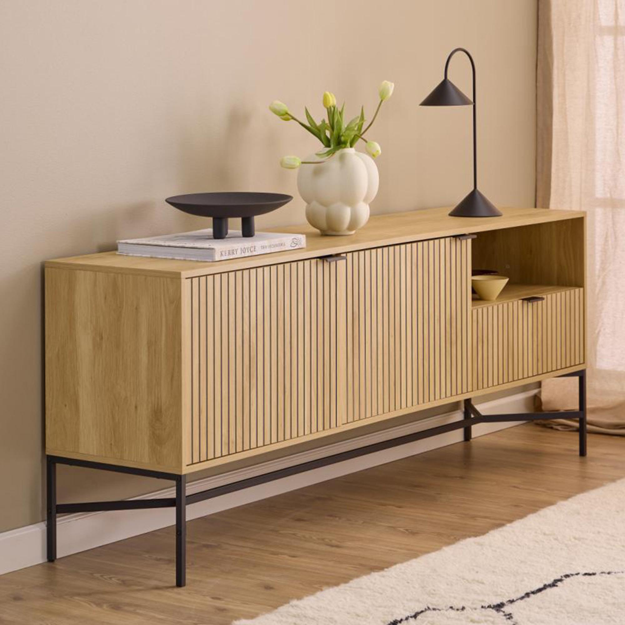 Jaipur Extra Large Sideboard - 2 Door - 180cm - Fluted - Oak