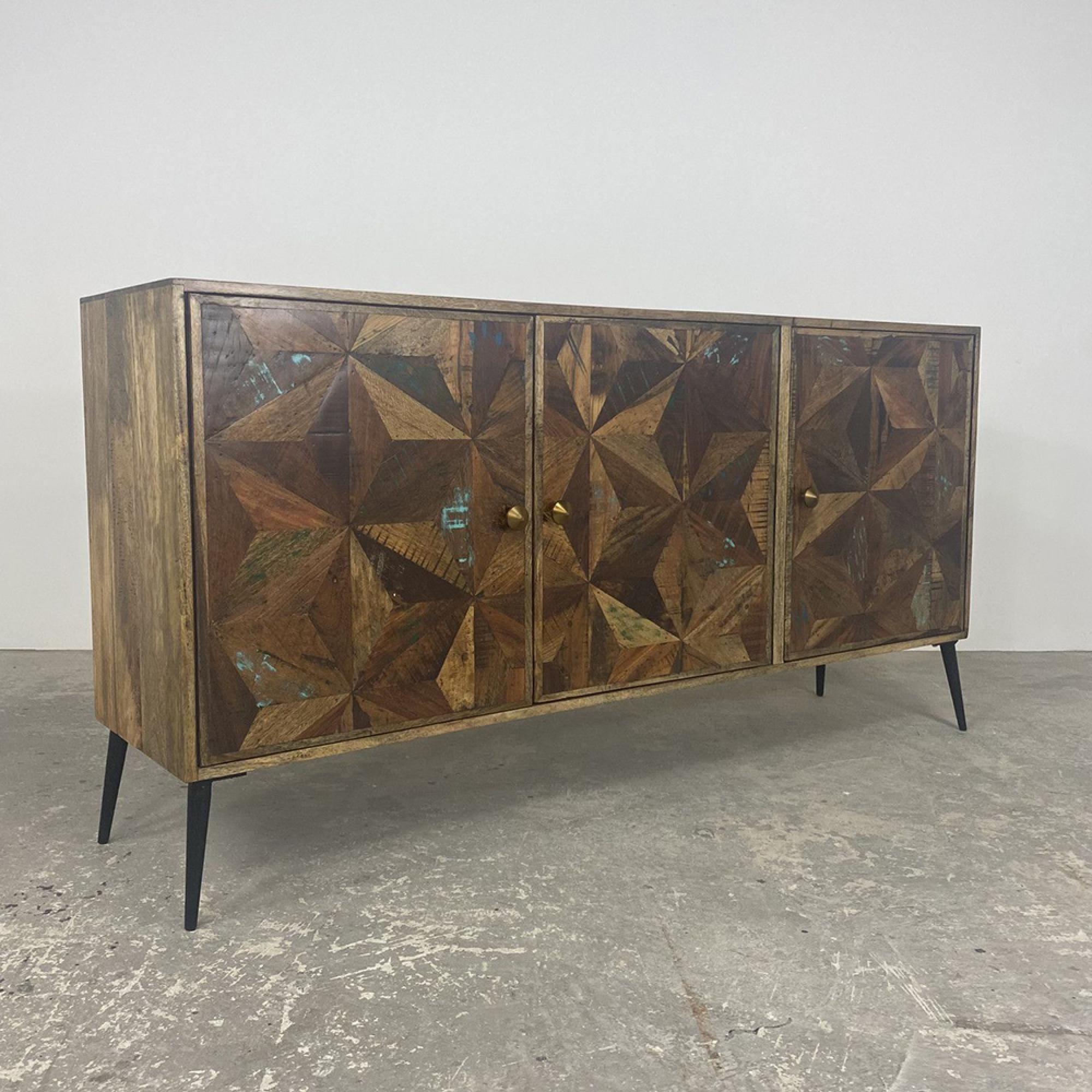 Juan Butterfly Parquet Sideboard - 3 Door - Large - Sheesham Wood