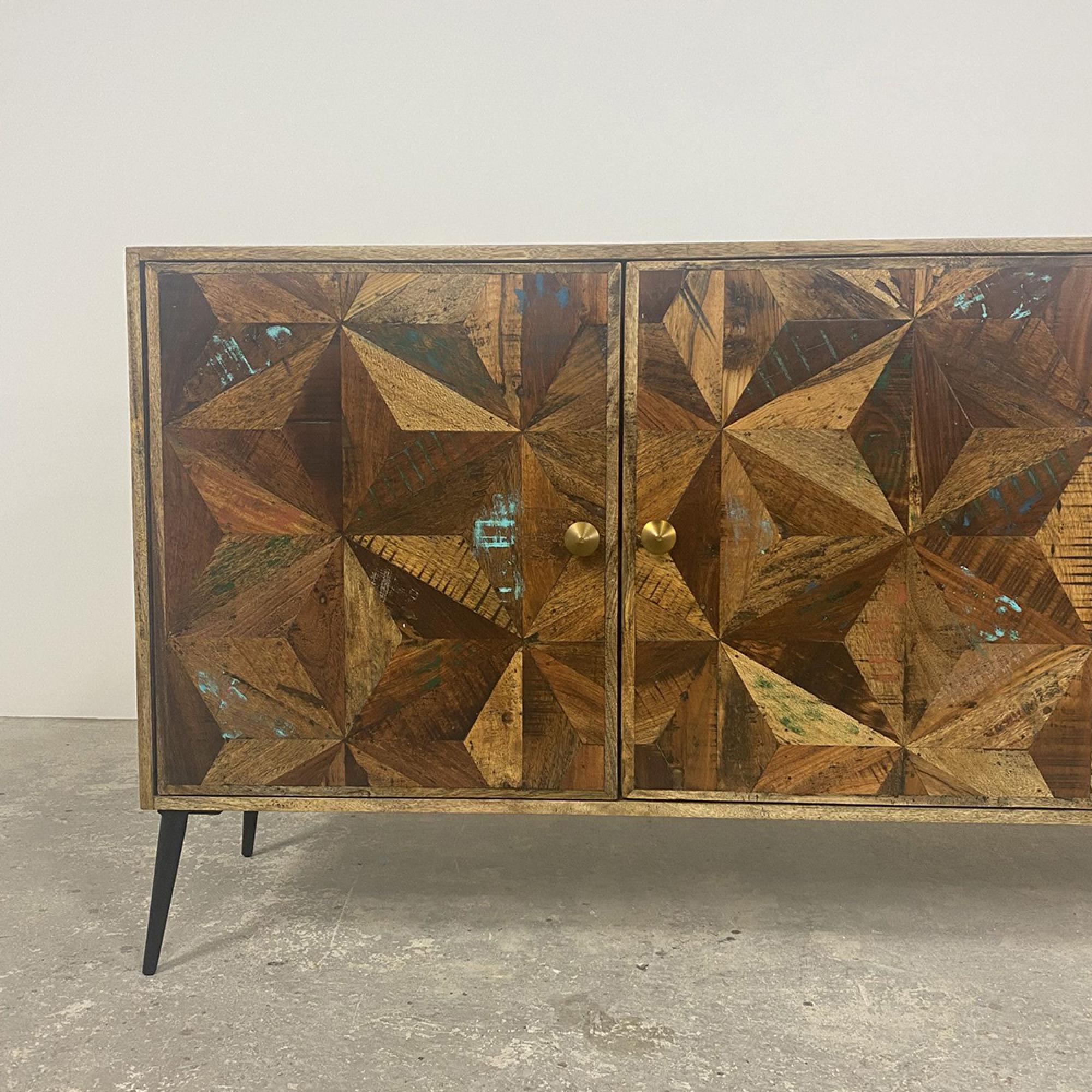 Juan Butterfly Parquet Sideboard - 3 Door - Large - Sheesham Wood