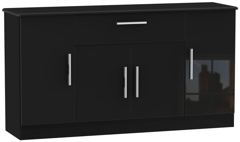 Knightsbridge Black Gloss Wide Sideboard - 4 Doors