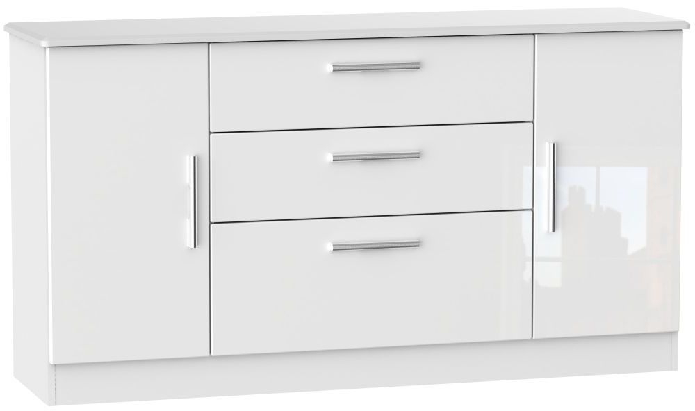 Knightsbridge White Gloss Wide Sideboard - 2 Doors