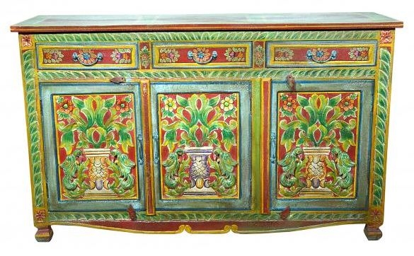 Kufri Hand Painted Folk Pattern Sideboard, 140cm with 3 Door 3 Drawer
