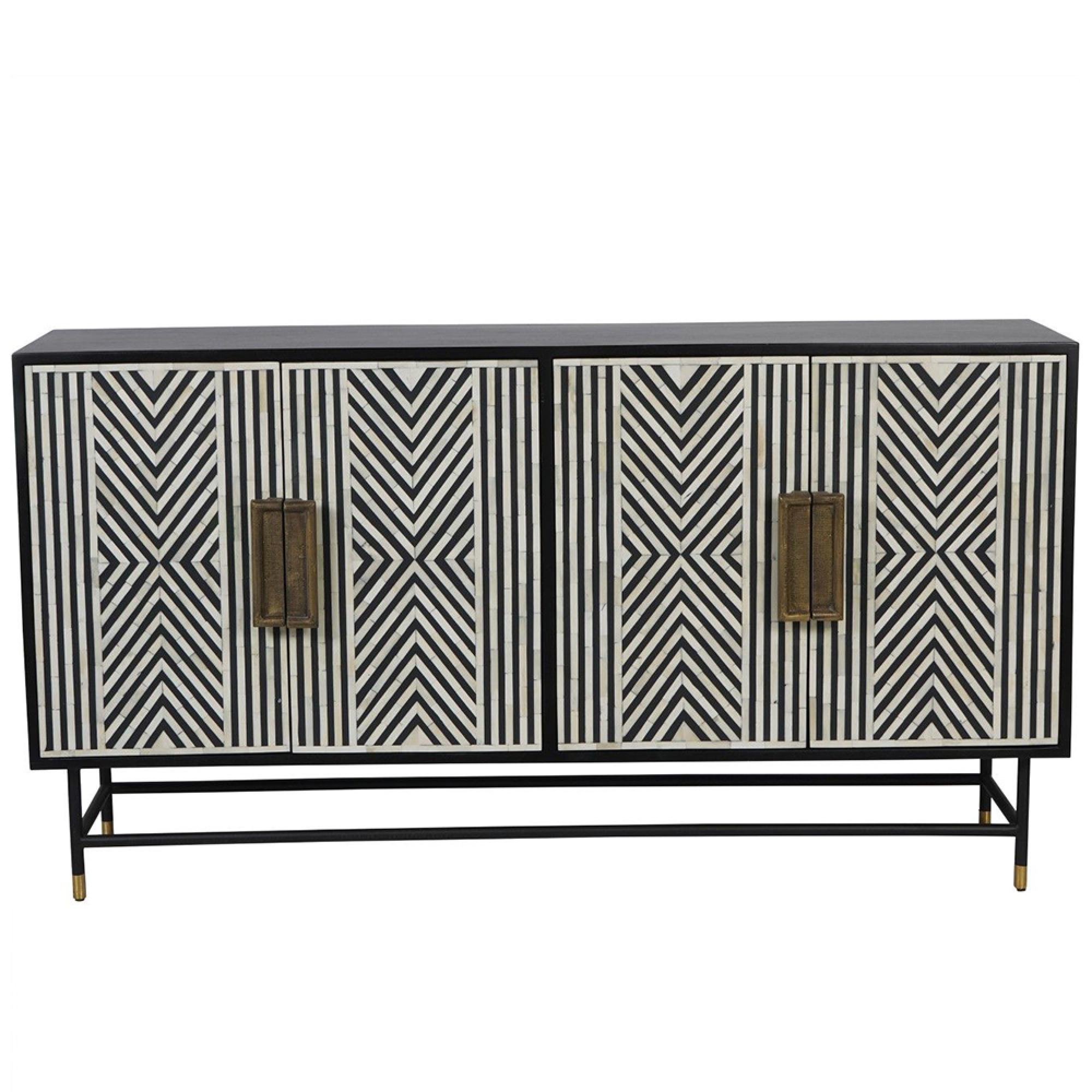 Delaney Sideboard - Black and White Bone Inlay - 4 Door - Medium - 150cm