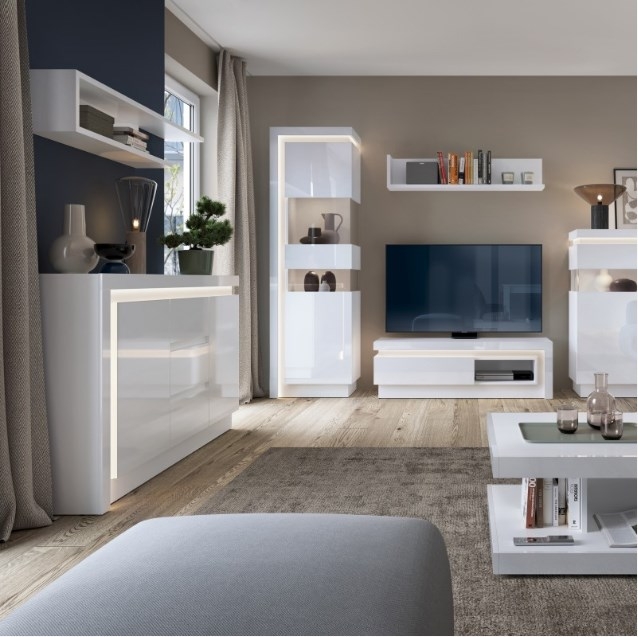 Lyon Sideboard - 2 Door - 3 Drawer - Medium - White High Gloss