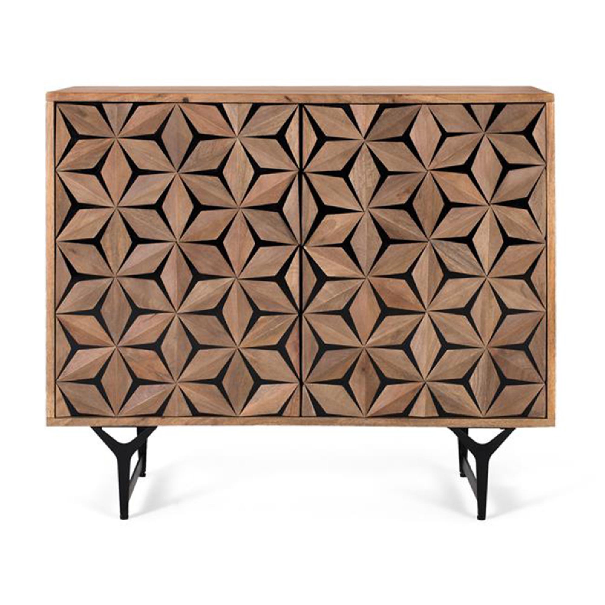 Marlee Sideboard - Mango Wood - Geometric - 2 Door - Small - 90cm