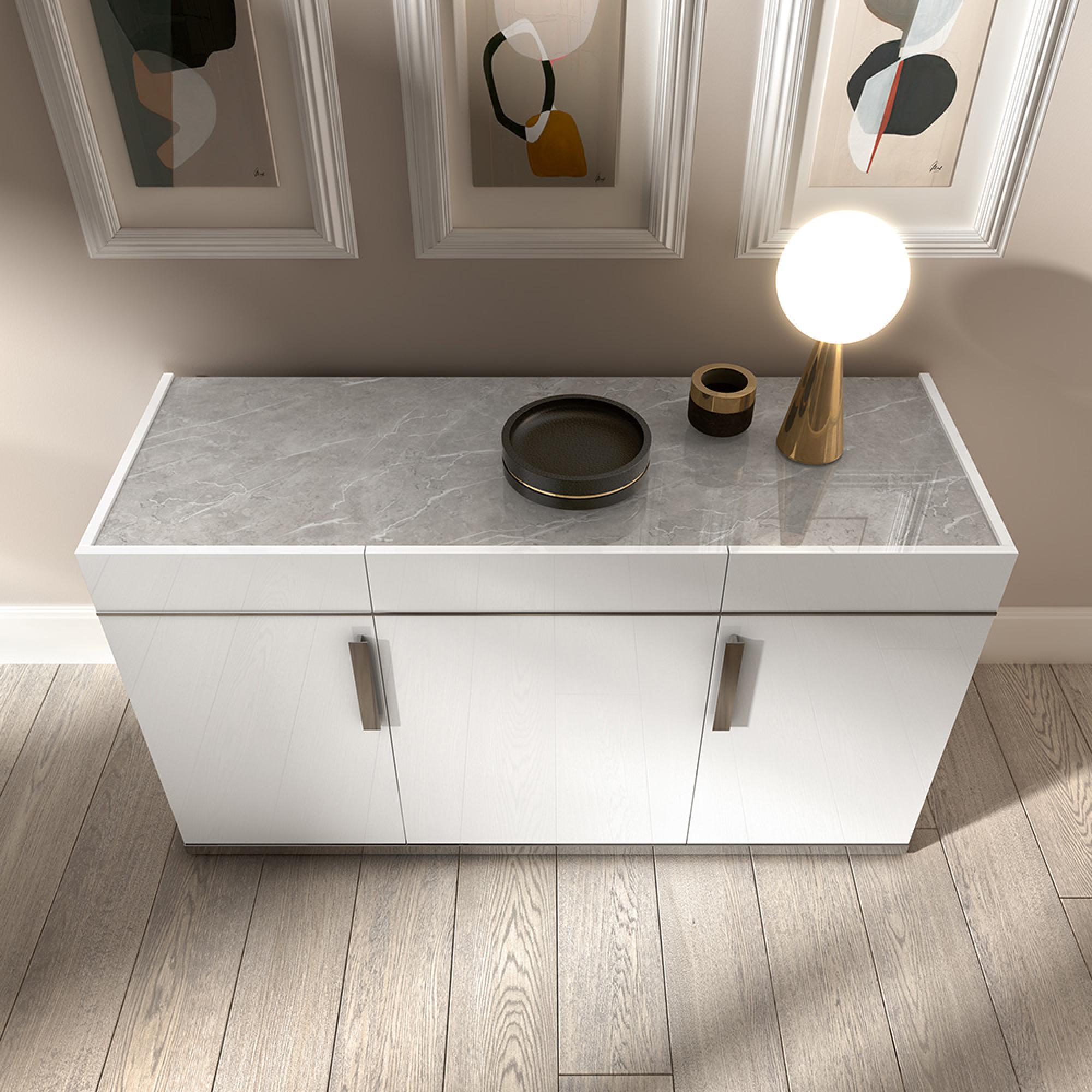 Modern Mara Medium Buffet Sideboard - 140cm - 3 Doors with Metal Handle - White