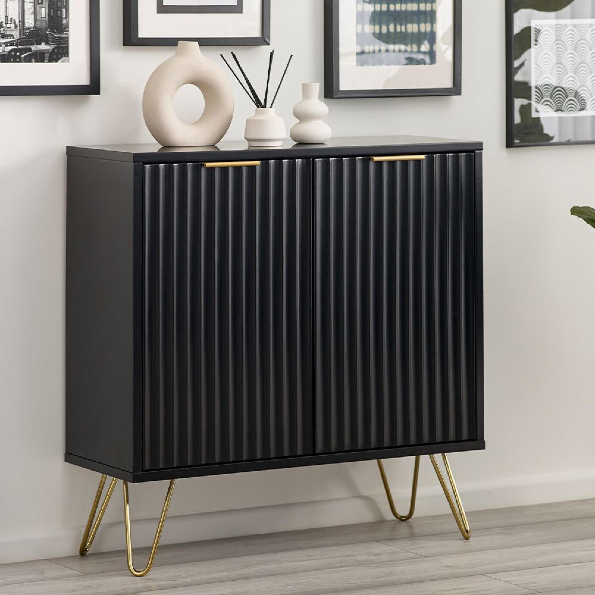 Murano Sideboard - 80cm - 2 Door - Compact - Ribbed - Black