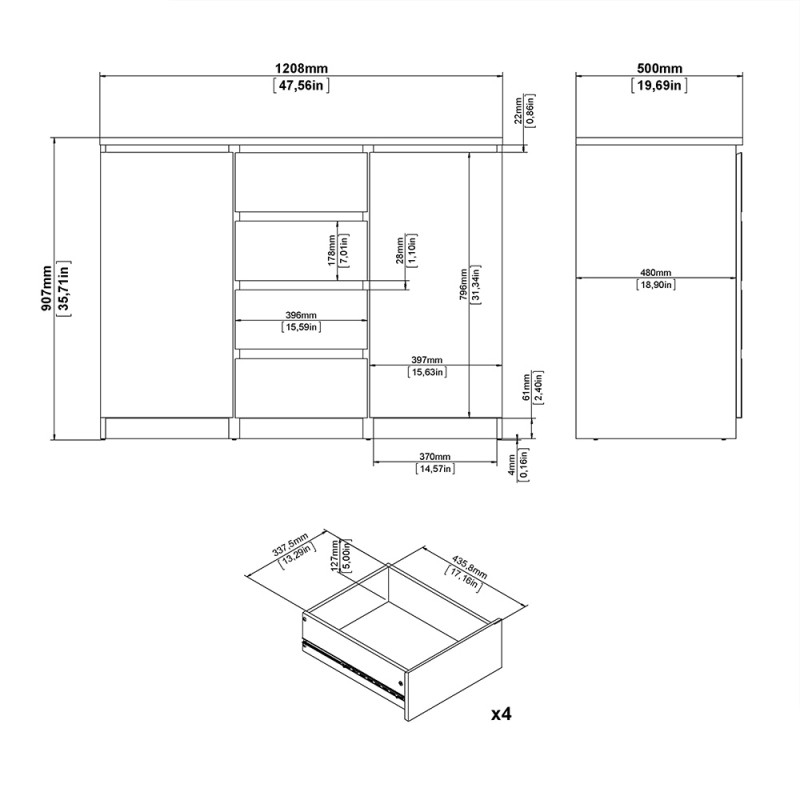 Naia White Gloss 2 Door Small Sideboard