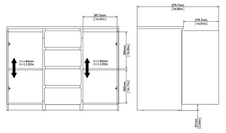Naia White Gloss 2 Door Small Sideboard