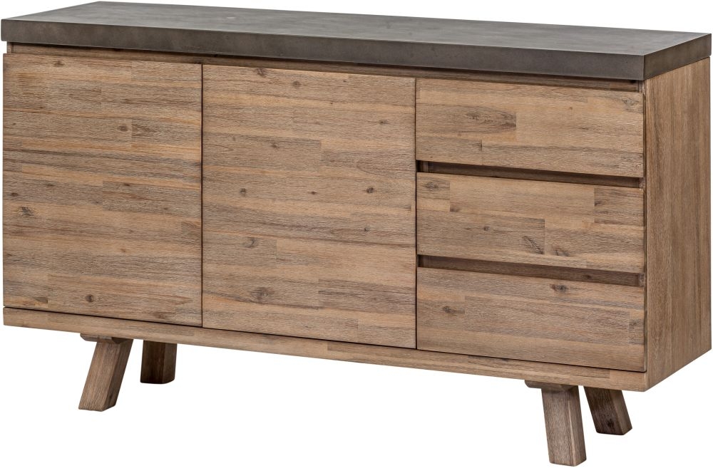 Pimlico Sideboard - 2 Door - 3 Drawer - Large - Acacia Wood and Concrete Top