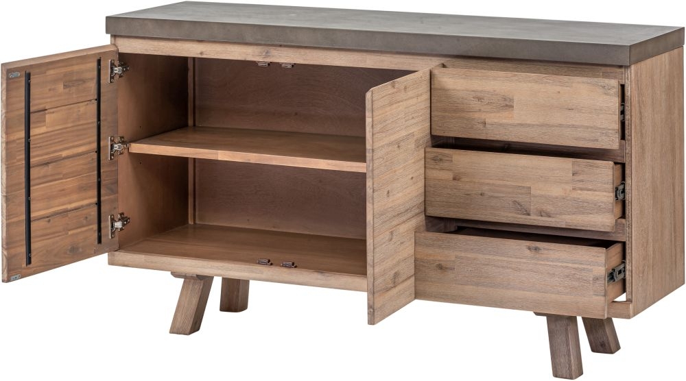 Pimlico Sideboard - 2 Door - 3 Drawer - Large - Acacia Wood and Concrete Top