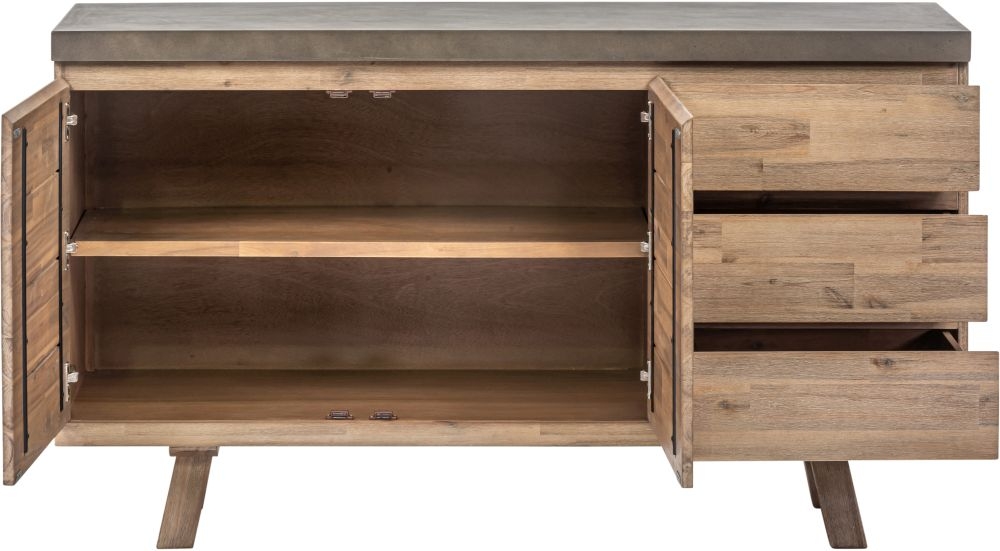 Pimlico Sideboard - 2 Door - 3 Drawer - Large - Acacia Wood and Concrete Top