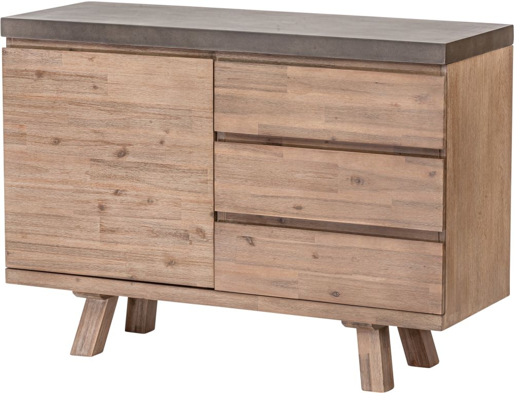 Pimlico Sideboard - 1 Door - 3 Drawer - Wide - Acacia Wood and Concrete Top