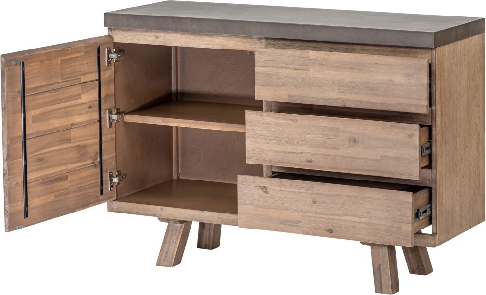 Pimlico Sideboard - 1 Door - 3 Drawer - Wide - Acacia Wood and Concrete Top