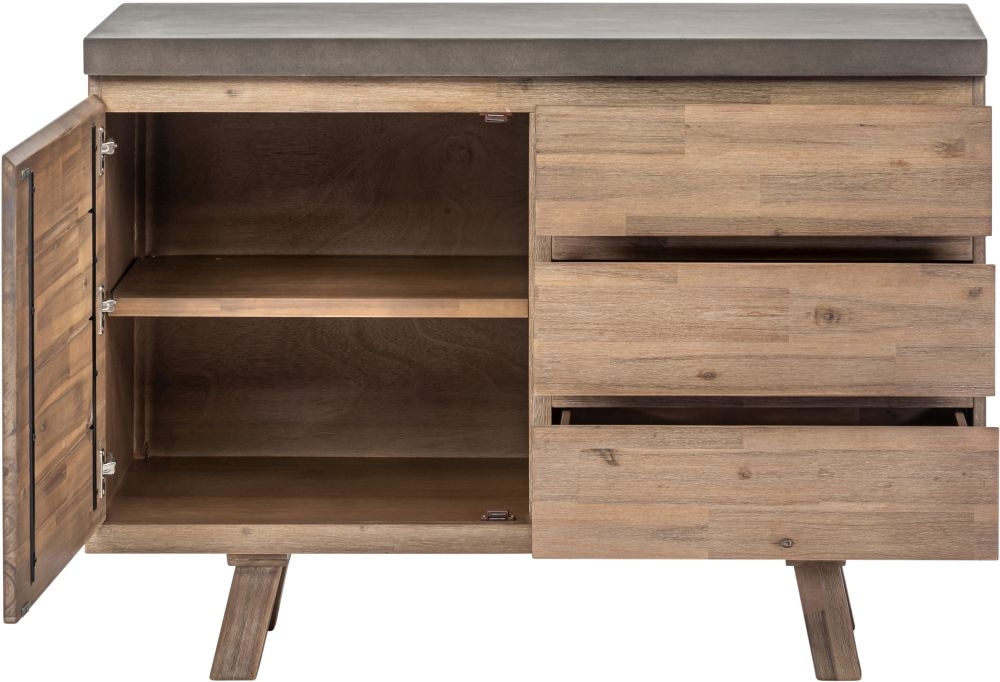 Pimlico Sideboard - 1 Door - 3 Drawer - Wide - Acacia Wood and Concrete Top