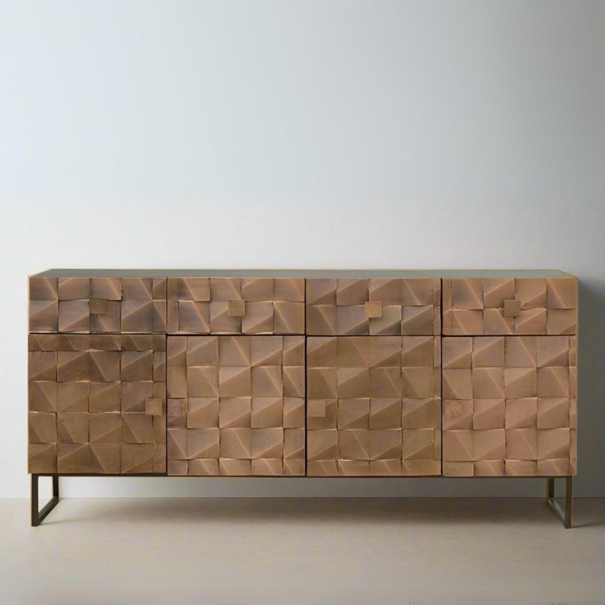 Pinole Sideboard - Copper Geometric - Mango Wood - 4 Door - Large - 170cm