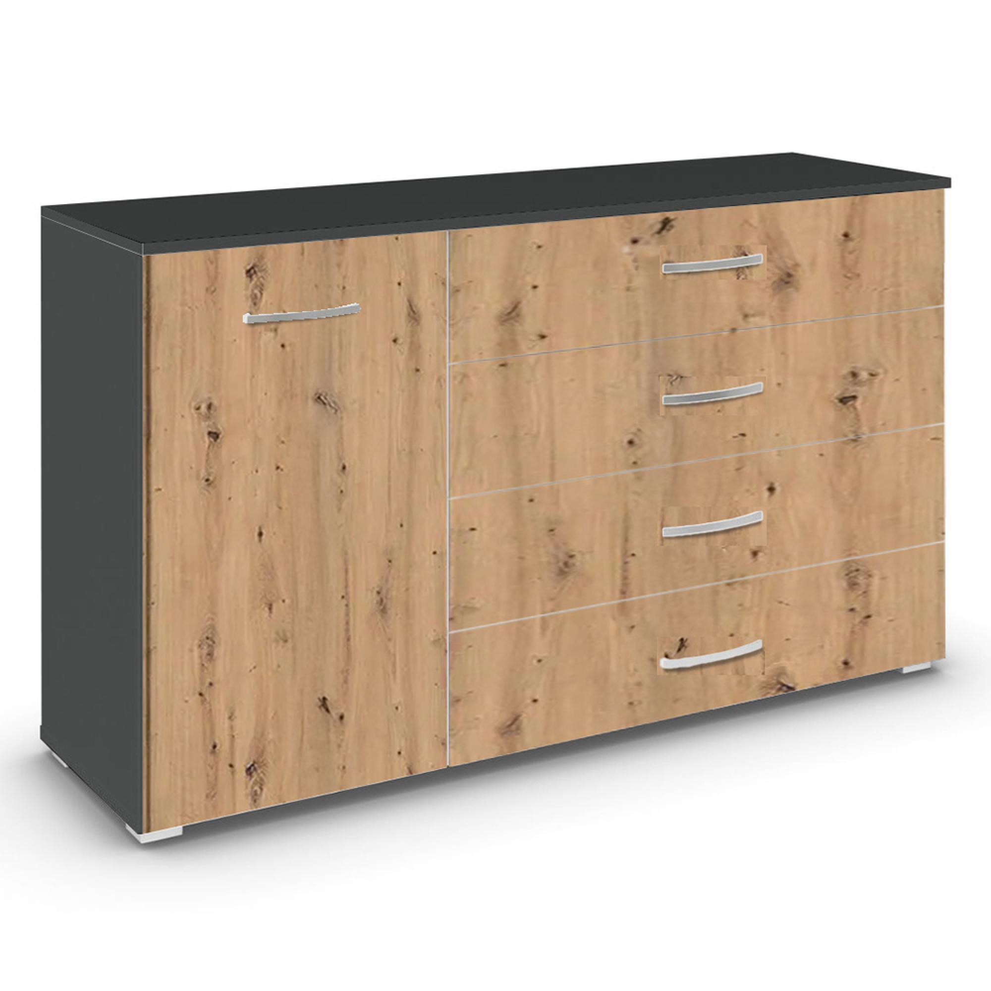 Rauch Aditio 1 Door Medium Sideboard - 120cm - Metallic Dark Grey and Artisan Oak